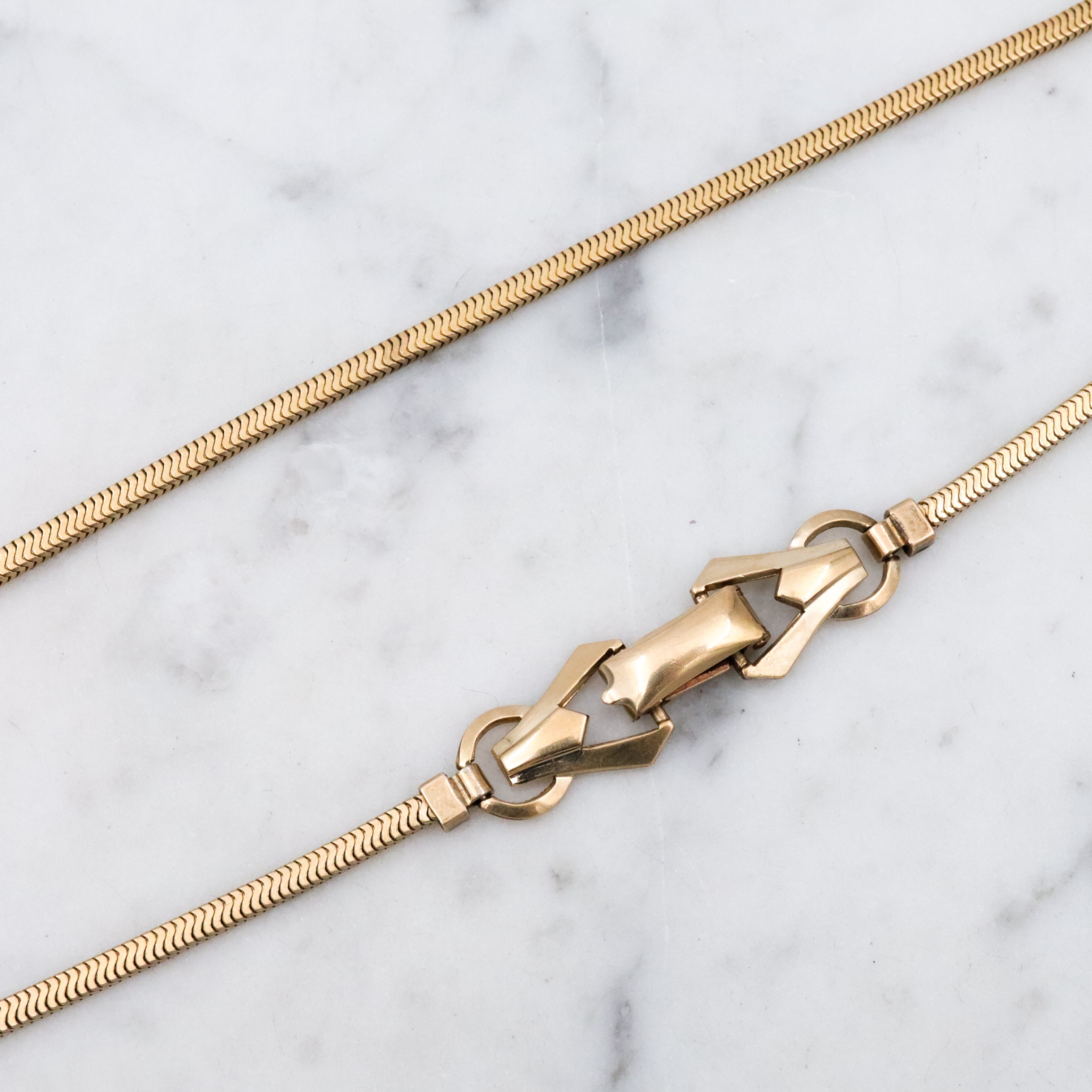 Art Deco Carl Art 12k gold filled square snake chain collar necklace 15"