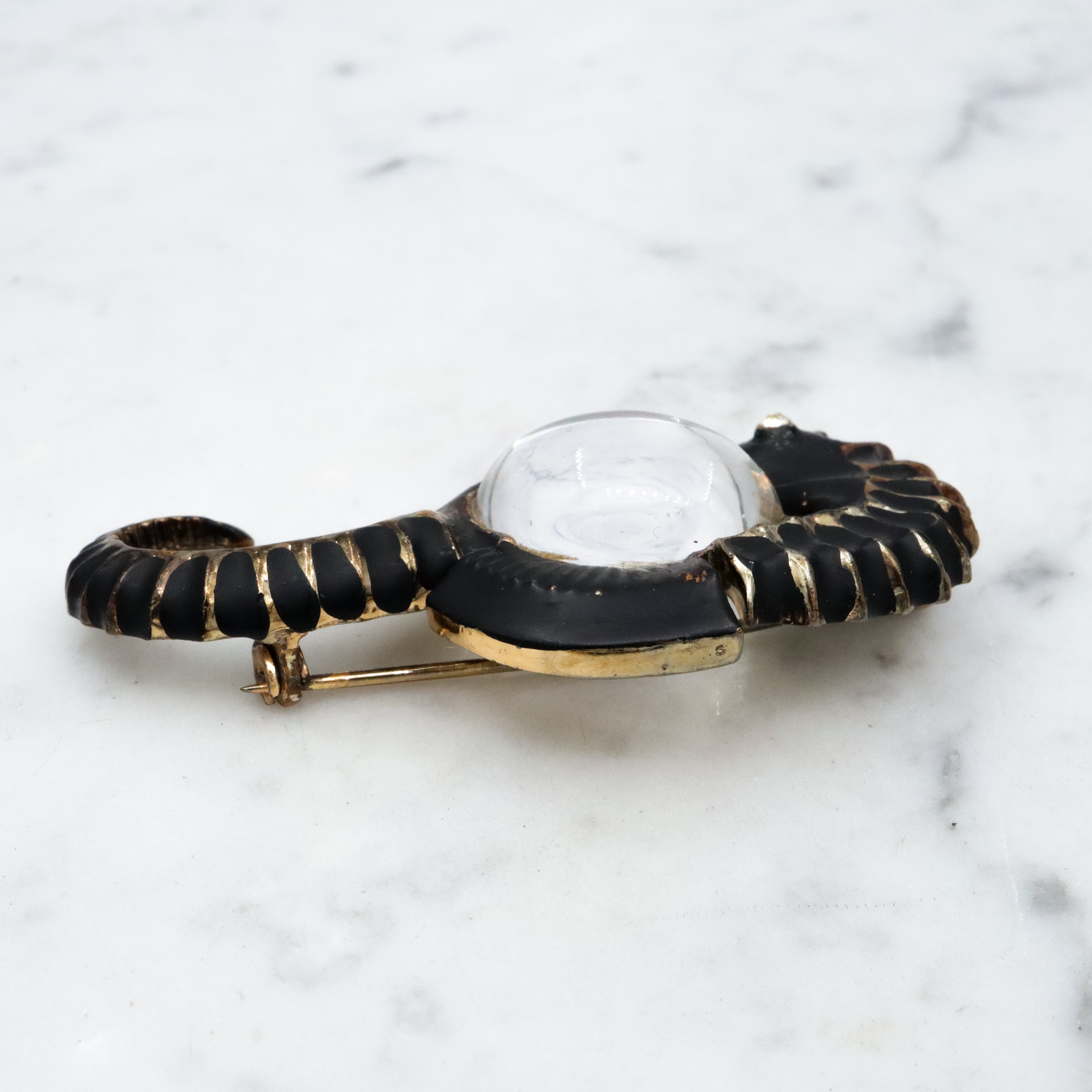 40s black painted seahorse jelly belly brooch