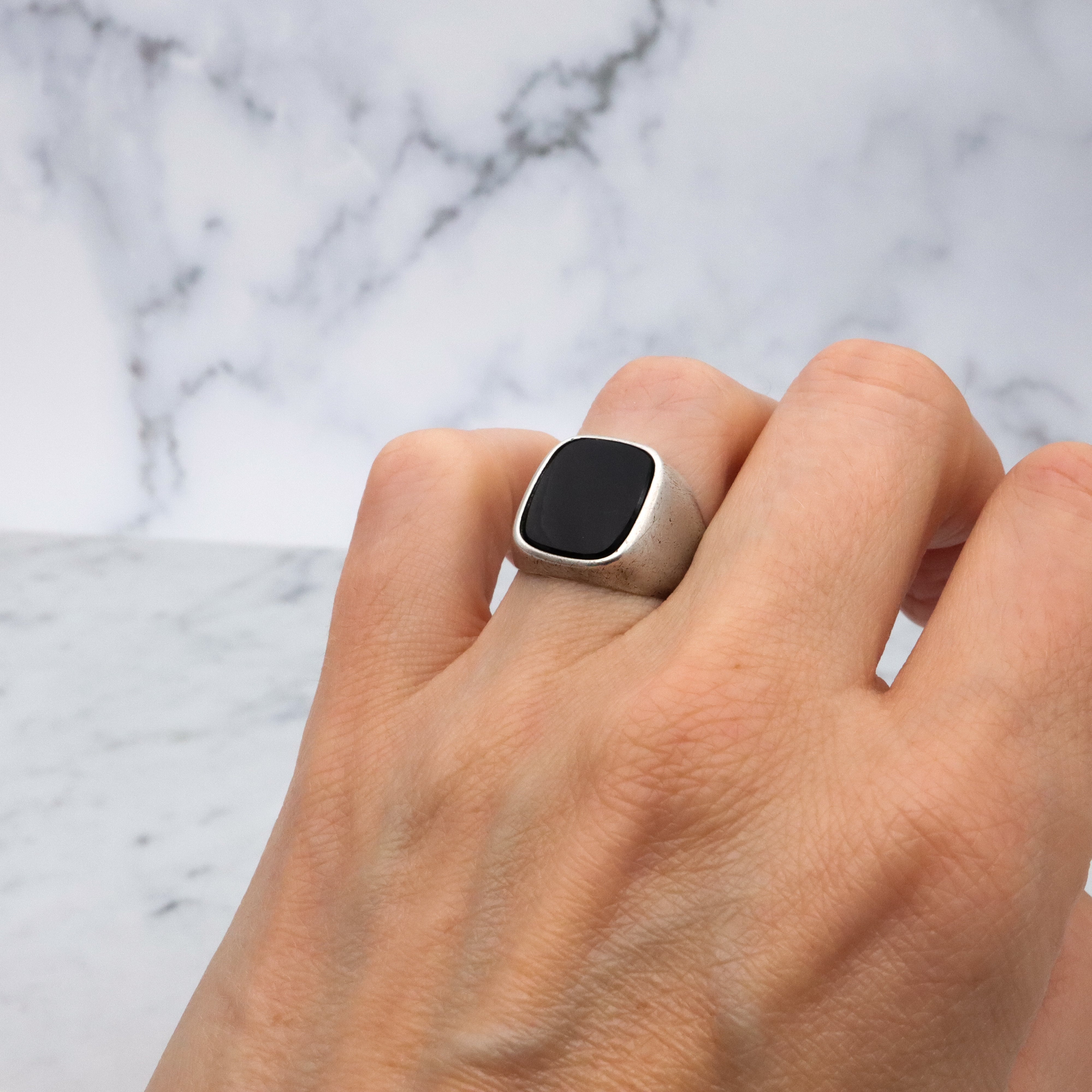 Art Deco Clark & Coombs onyx signet sterling ring, size 6