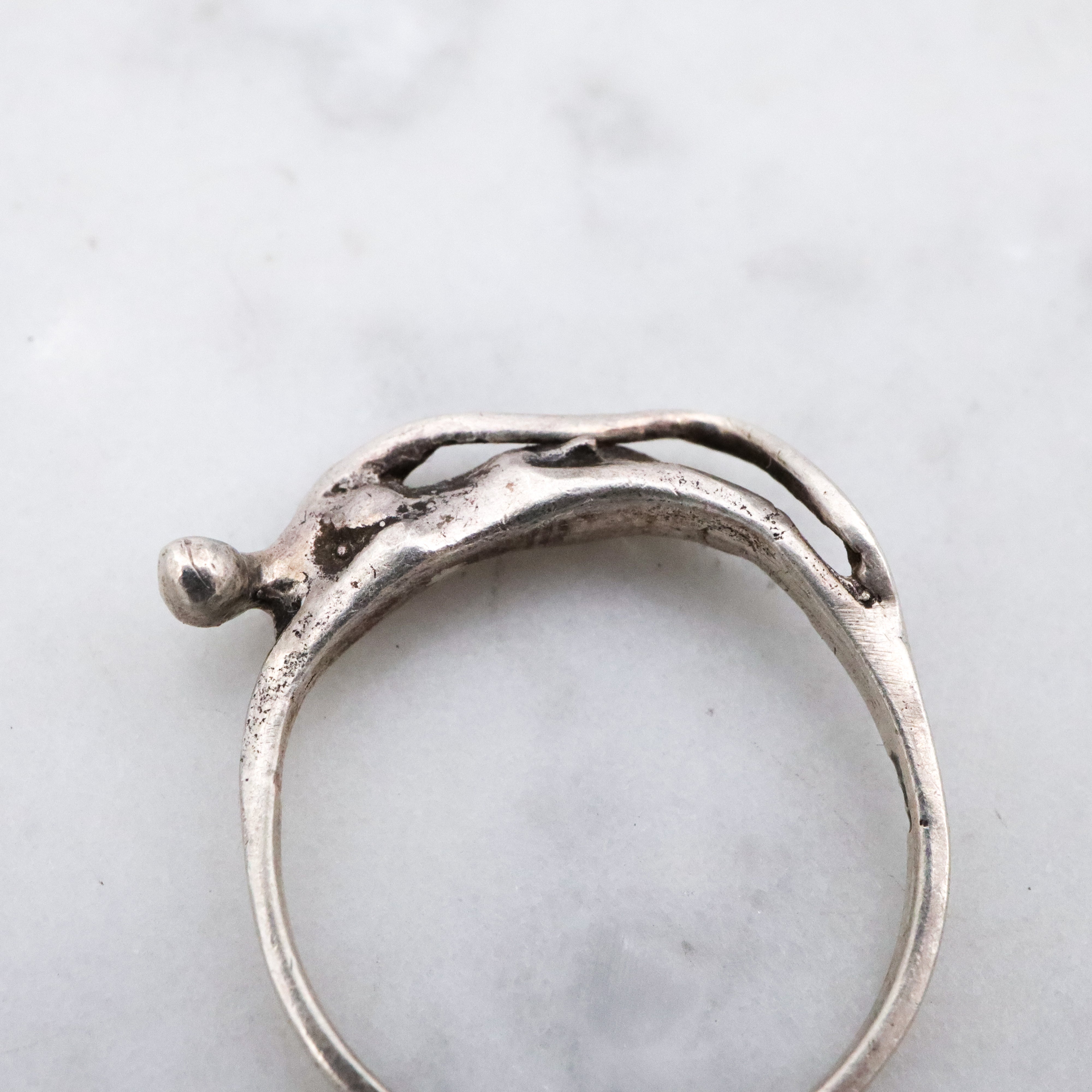 Vintage stylized reclining nude handmade sterling ring, size 3.75