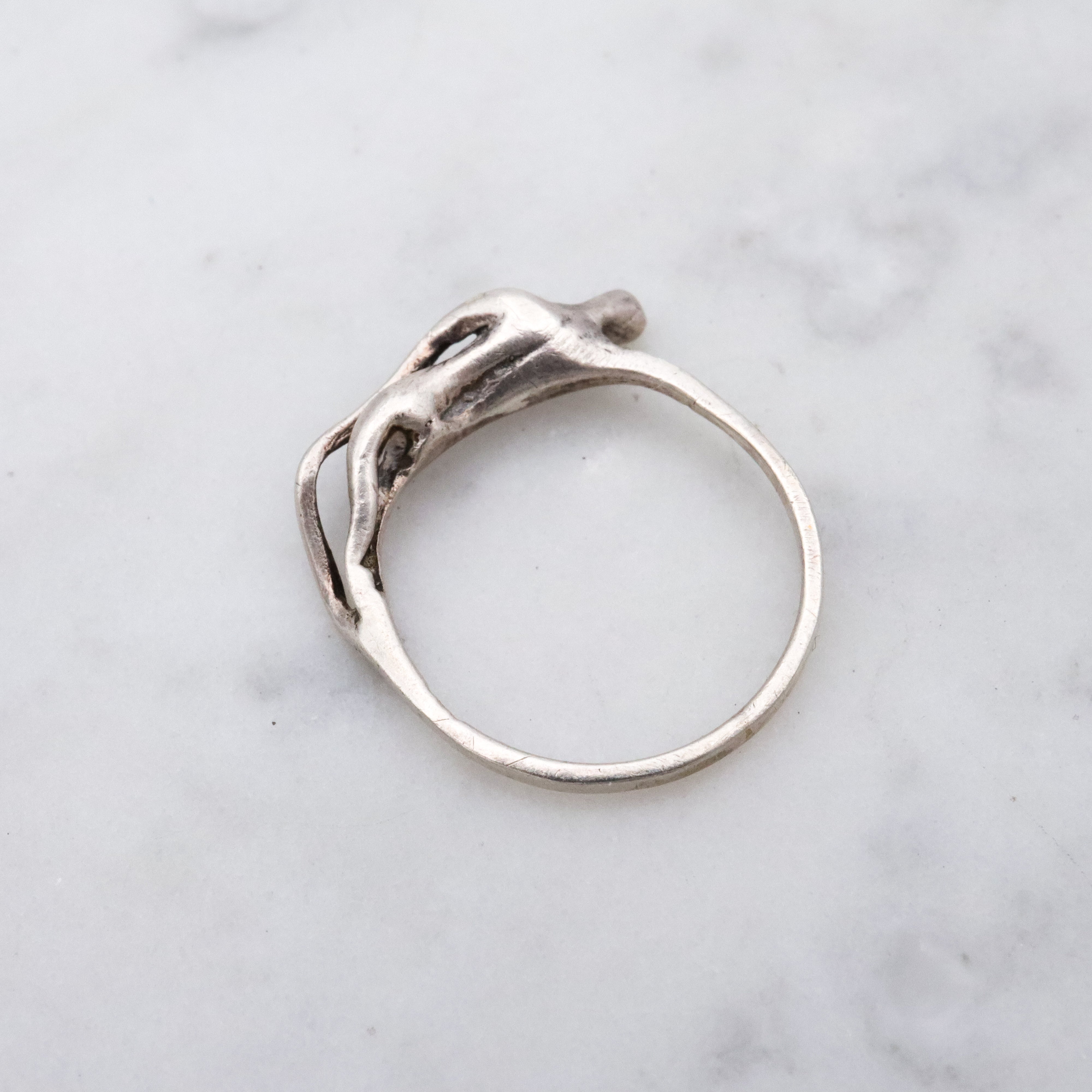 Vintage stylized reclining nude handmade sterling ring, size 3.75