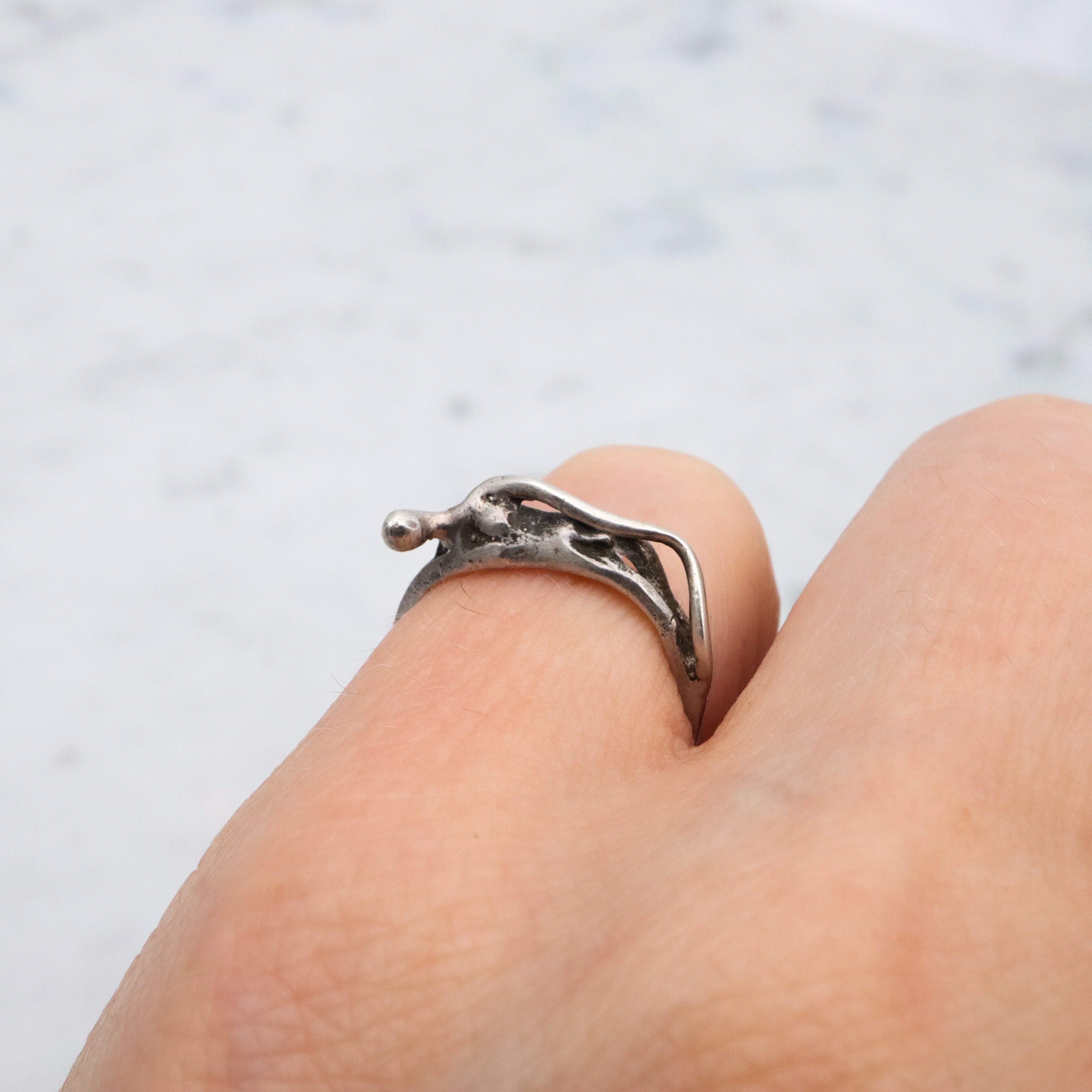 Vintage stylized reclining nude handmade sterling ring, size 3.75