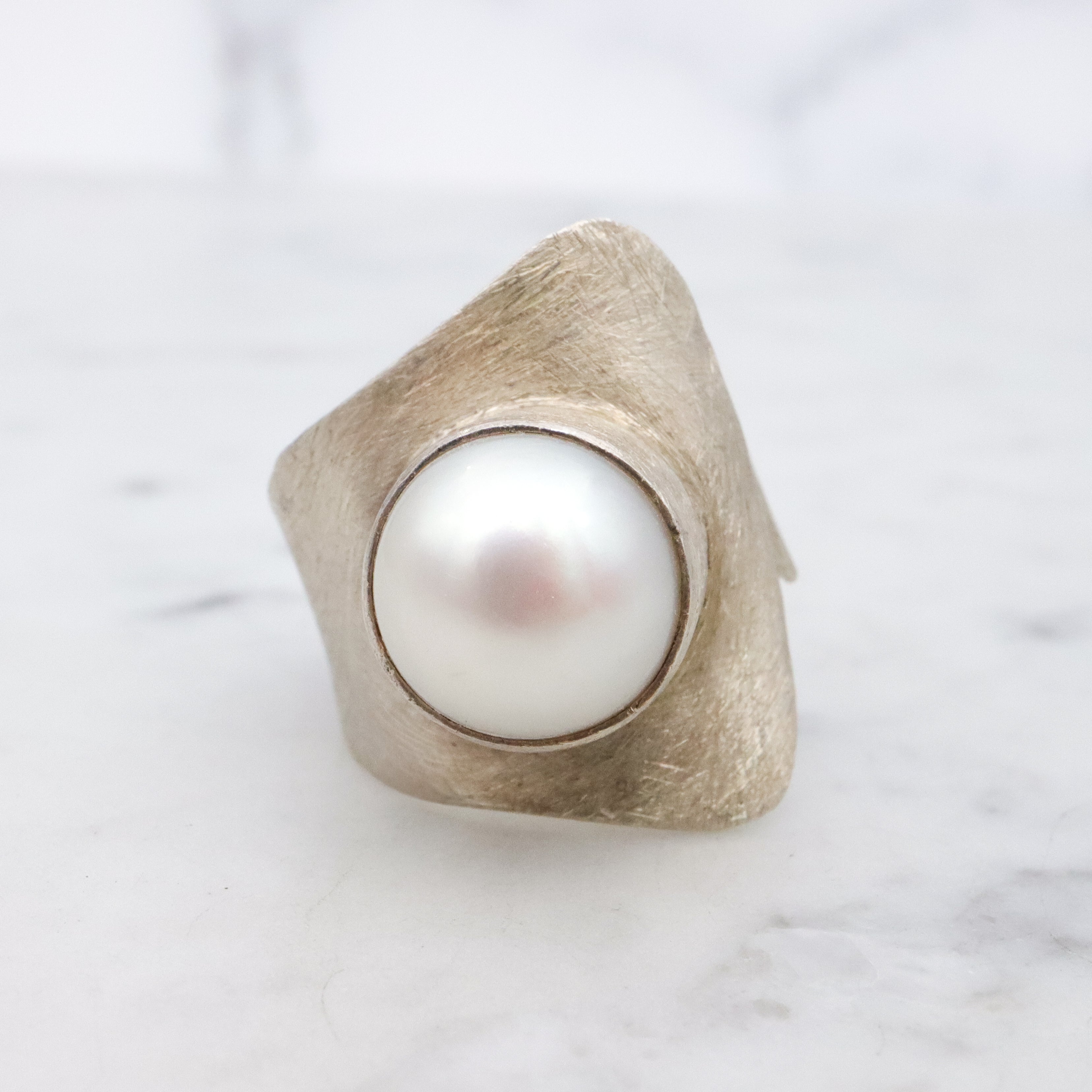 Retro Balaam mabe pearl brushed finish sterling wrap ring, size 7