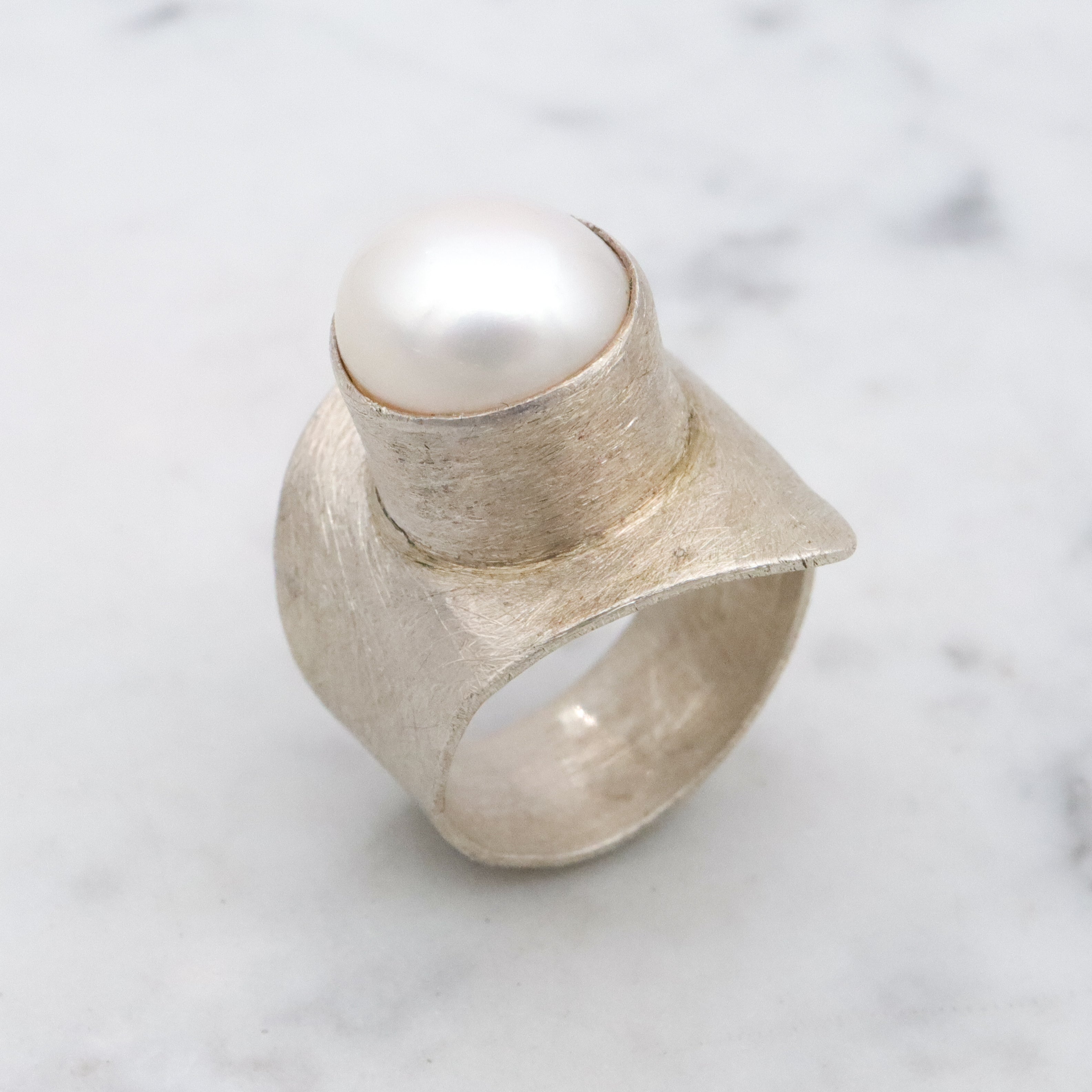 Retro Balaam mabe pearl brushed finish sterling wrap ring, size 7