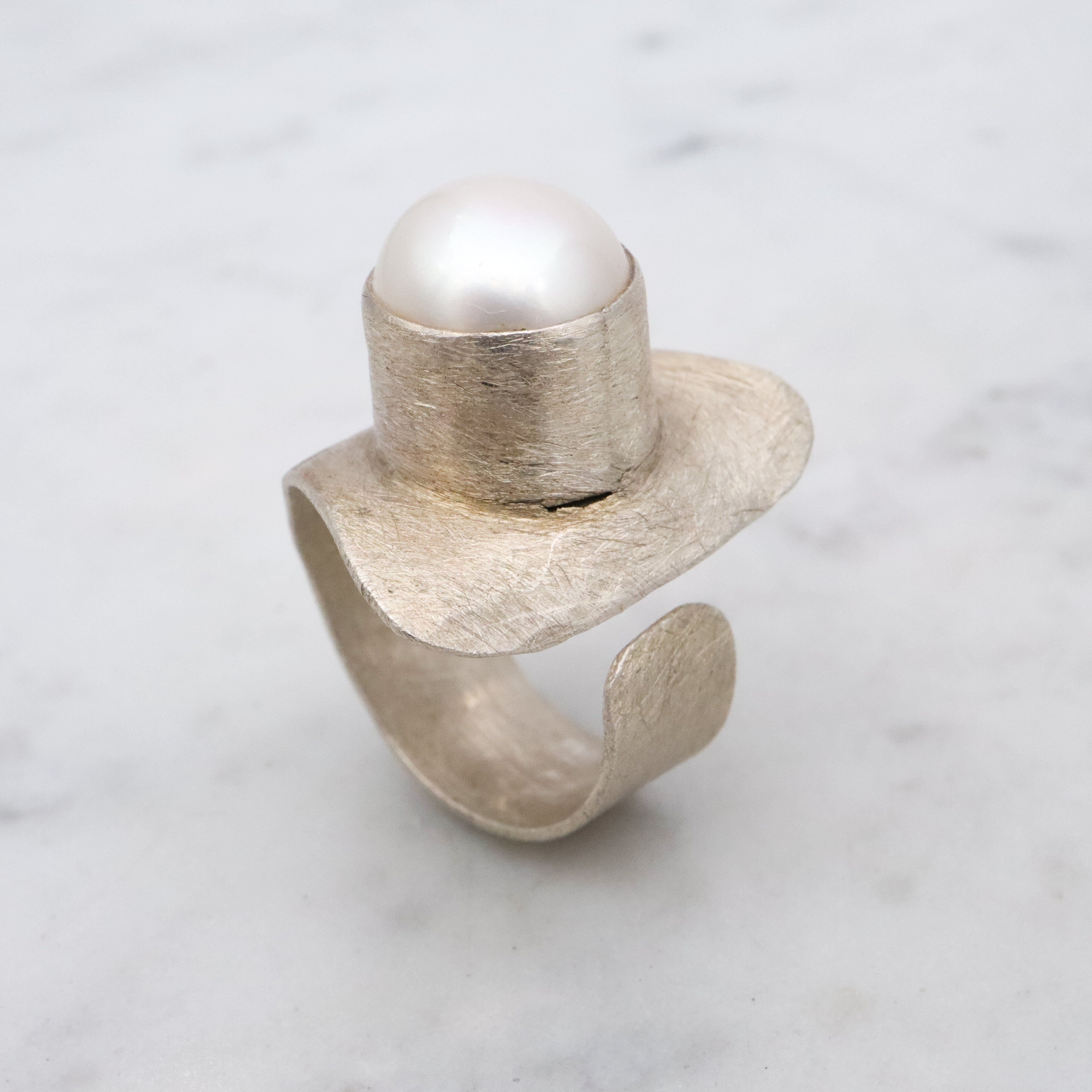 Retro Balaam mabe pearl brushed finish sterling wrap ring, size 7