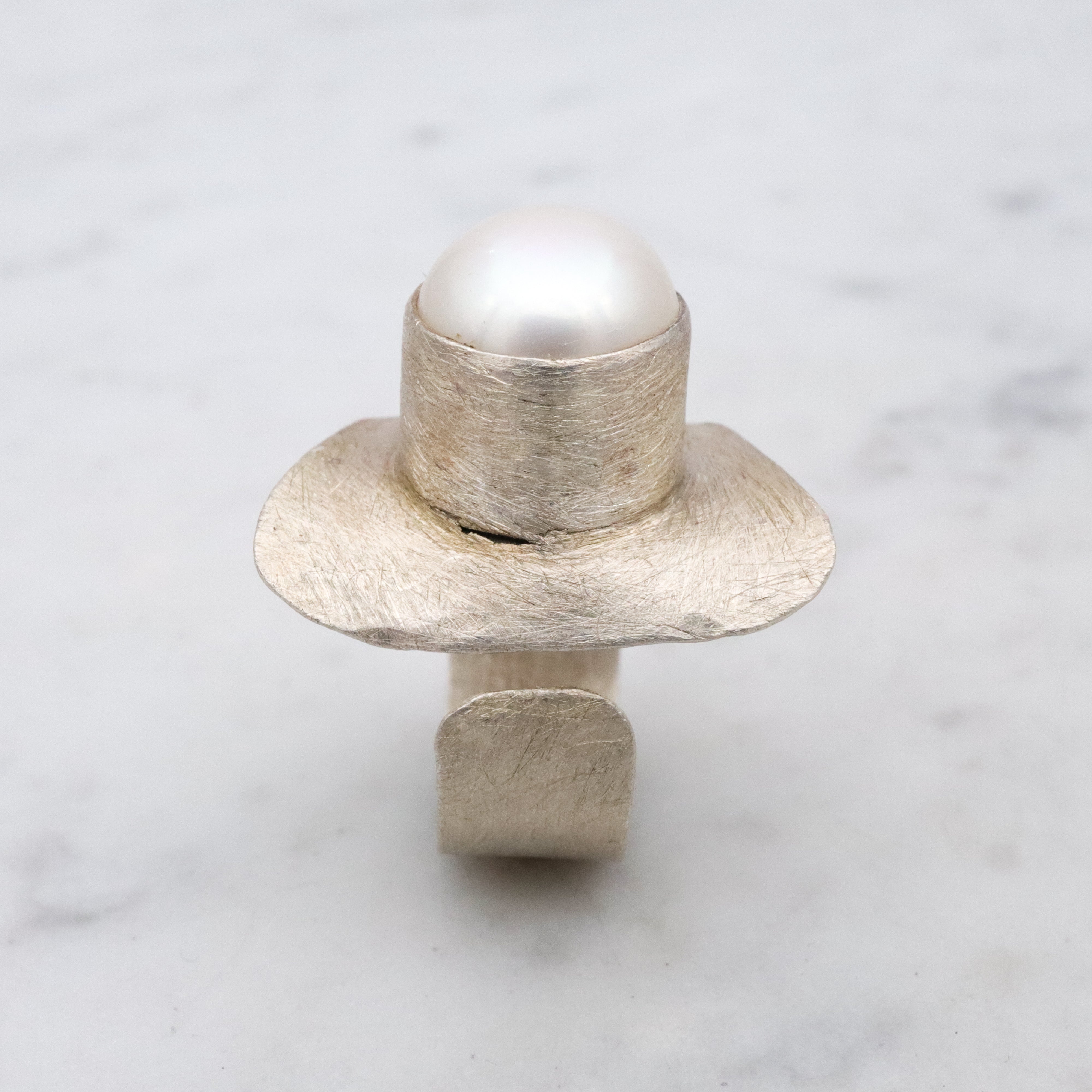 Retro Balaam mabe pearl brushed finish sterling wrap ring, size 7