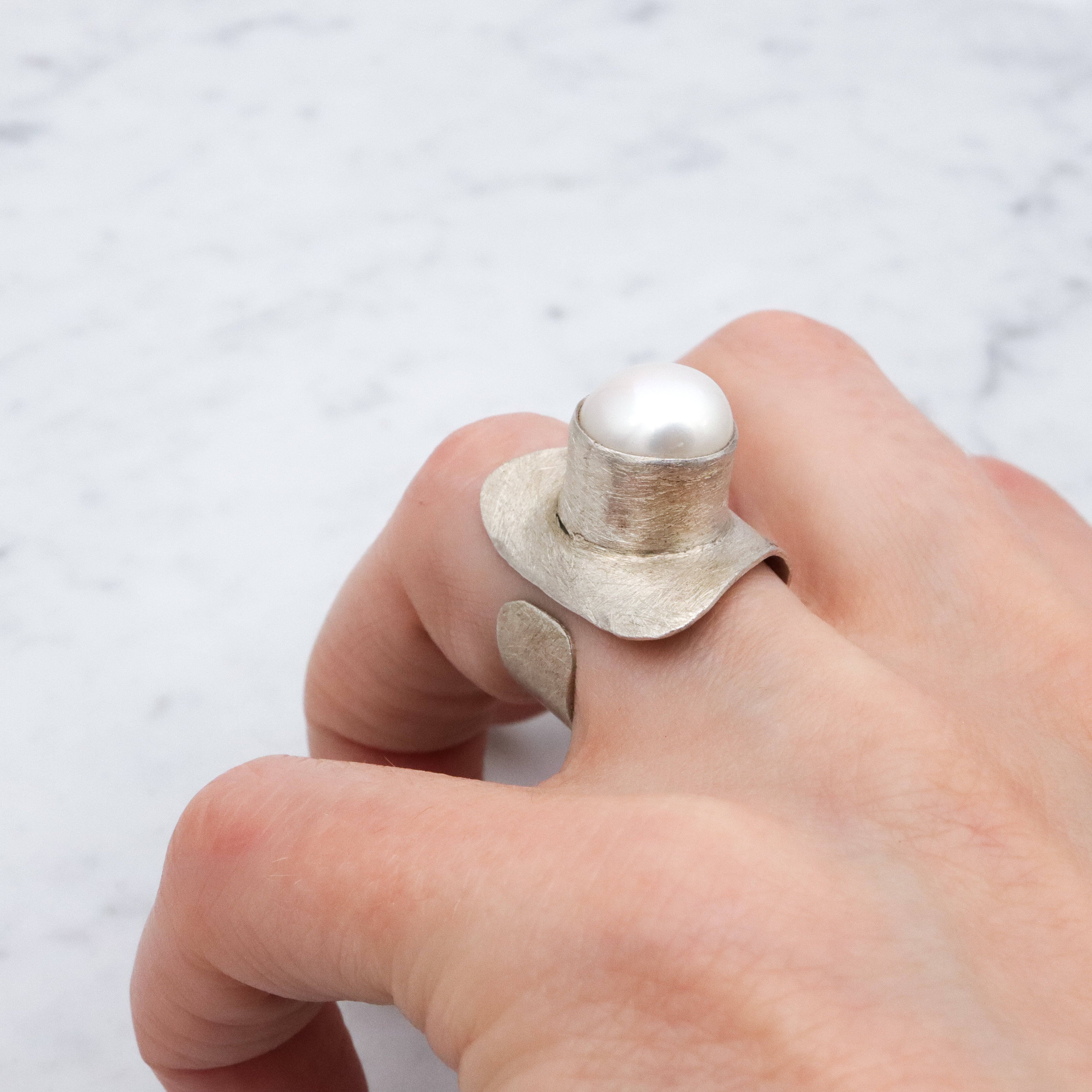 Retro Balaam mabe pearl brushed finish sterling wrap ring, size 7