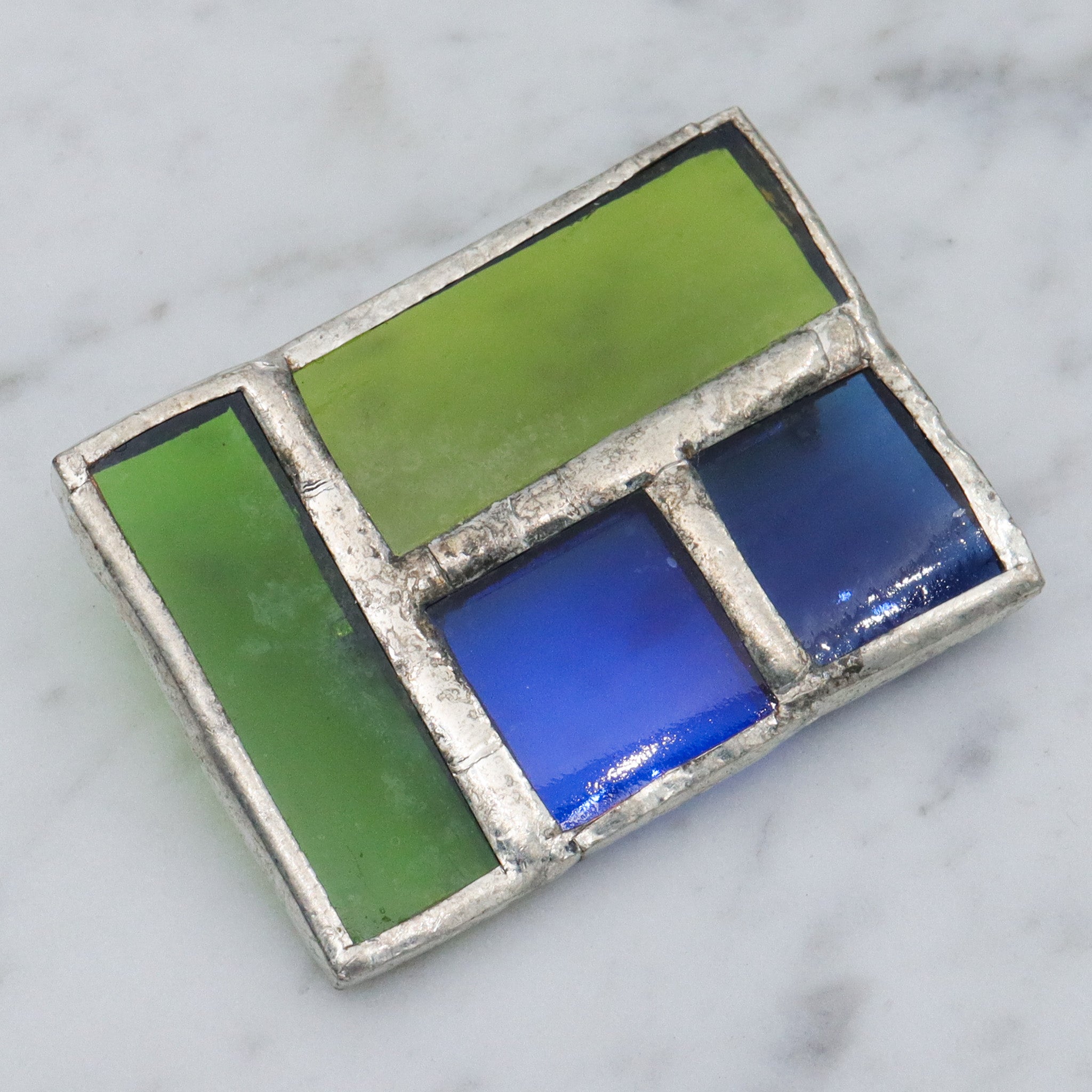 Retro handmade soldered stained glass windowpane brooch
