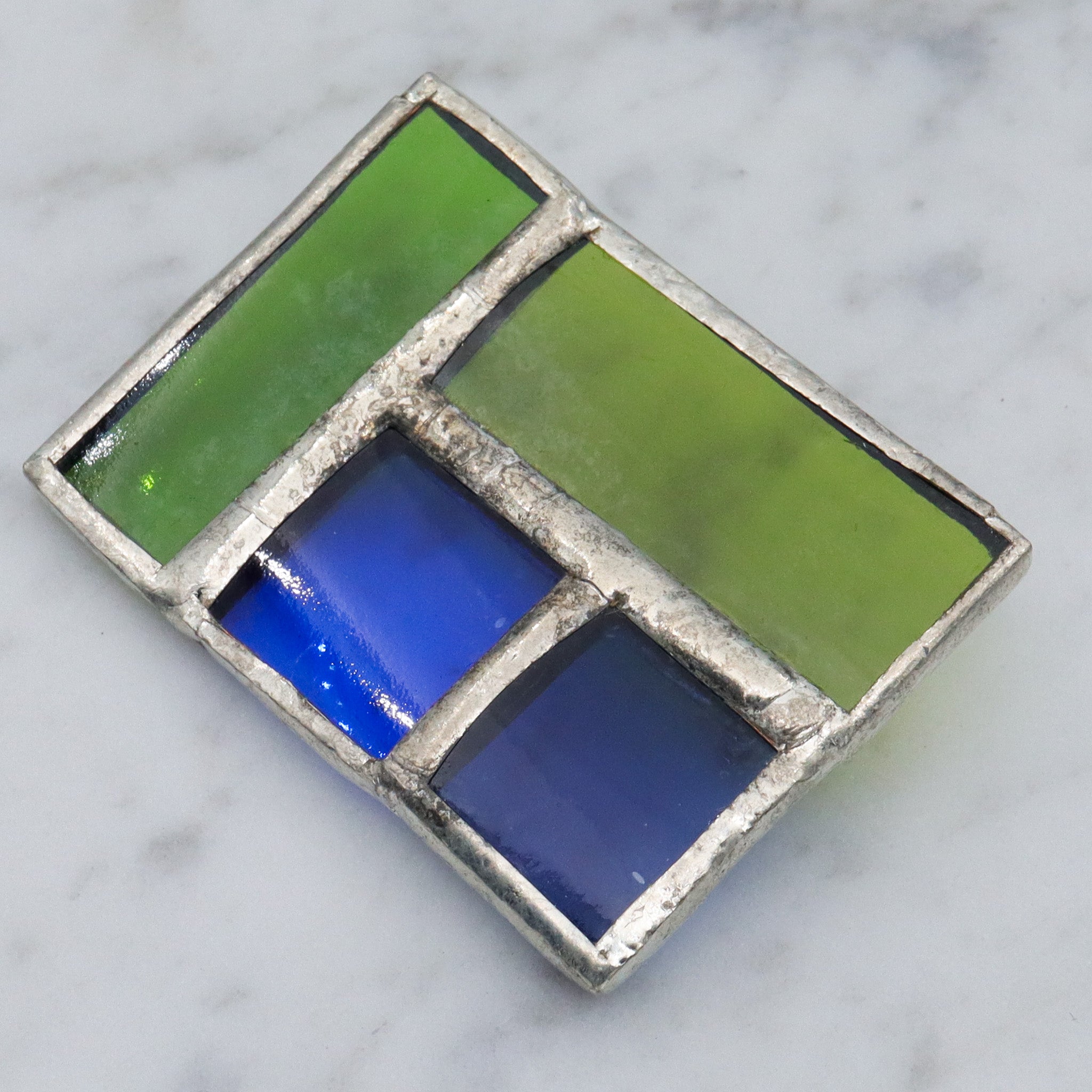 Retro handmade soldered stained glass windowpane brooch