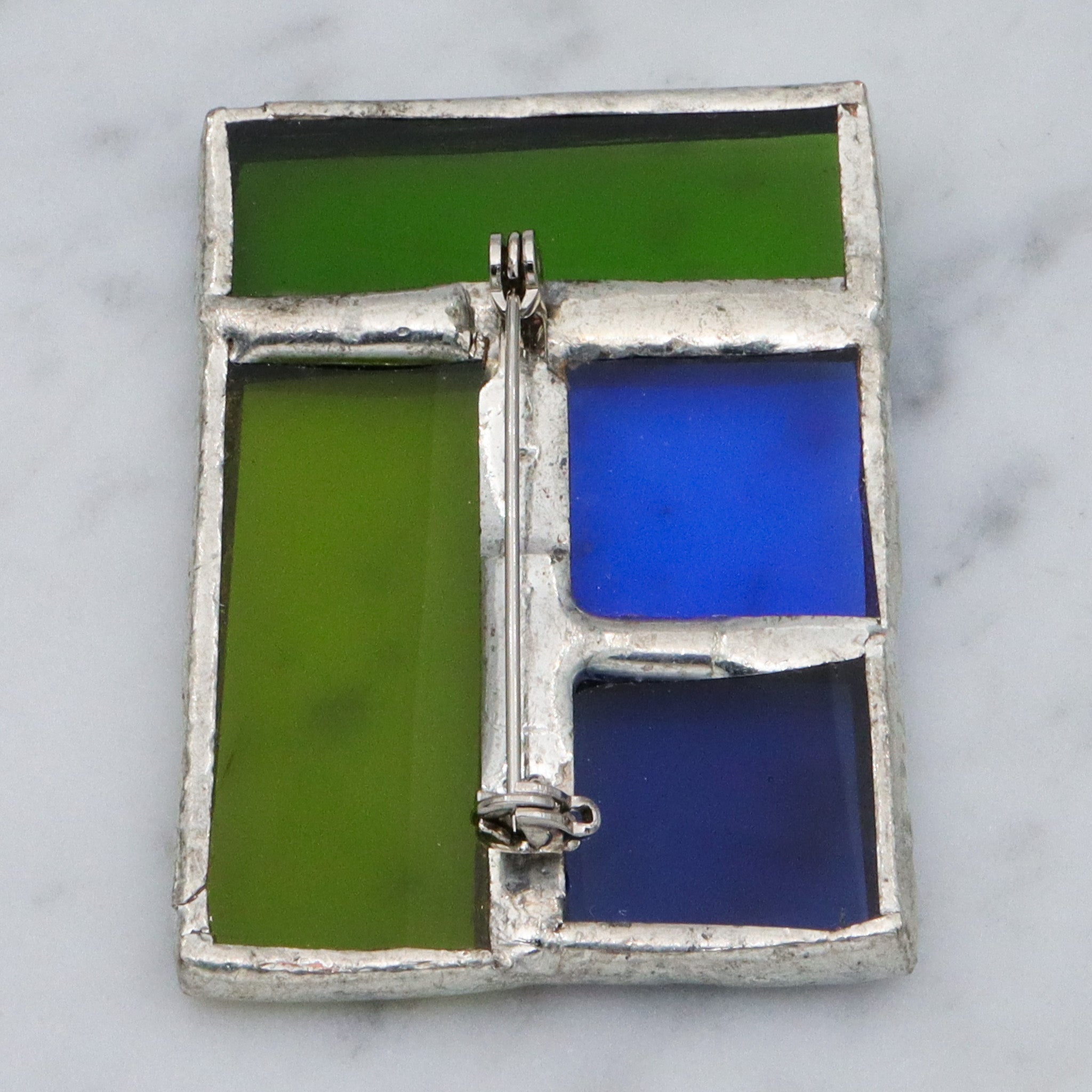 Retro handmade soldered stained glass windowpane brooch