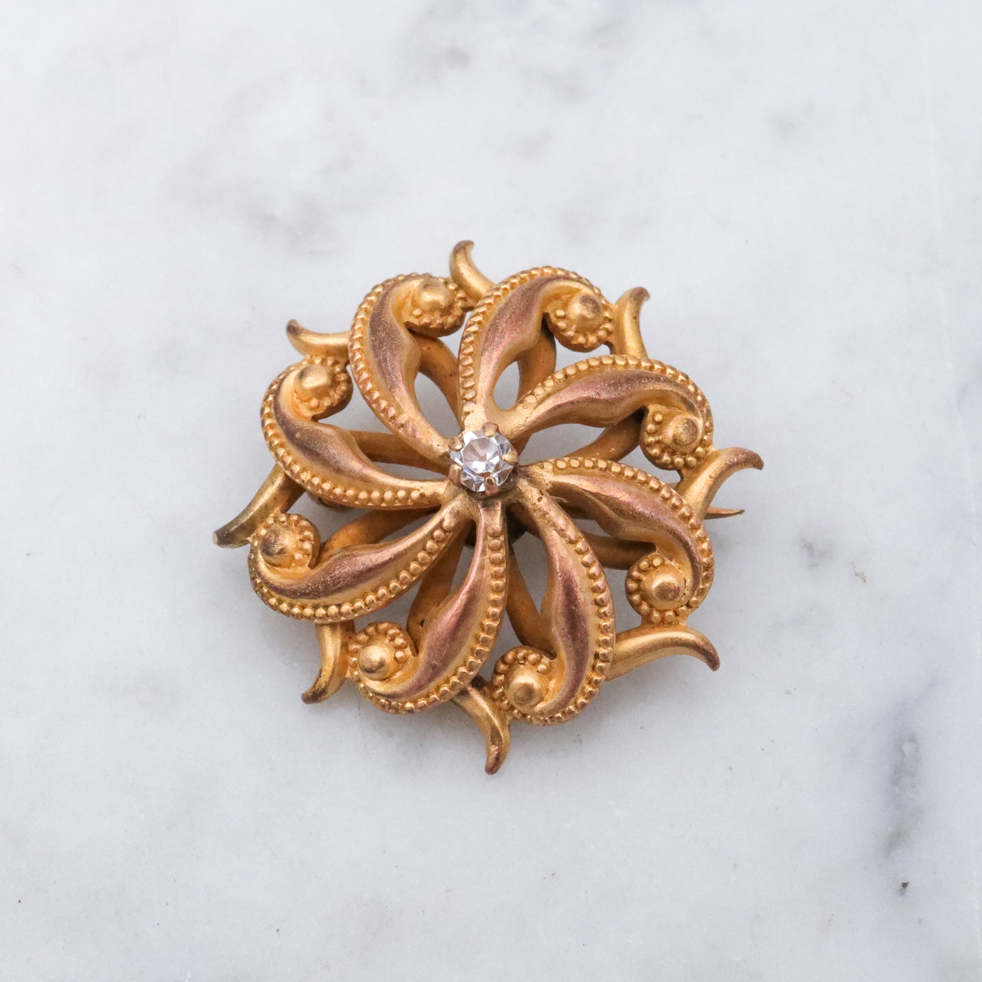 Antique Victorian gilt metal paste sunburst pin