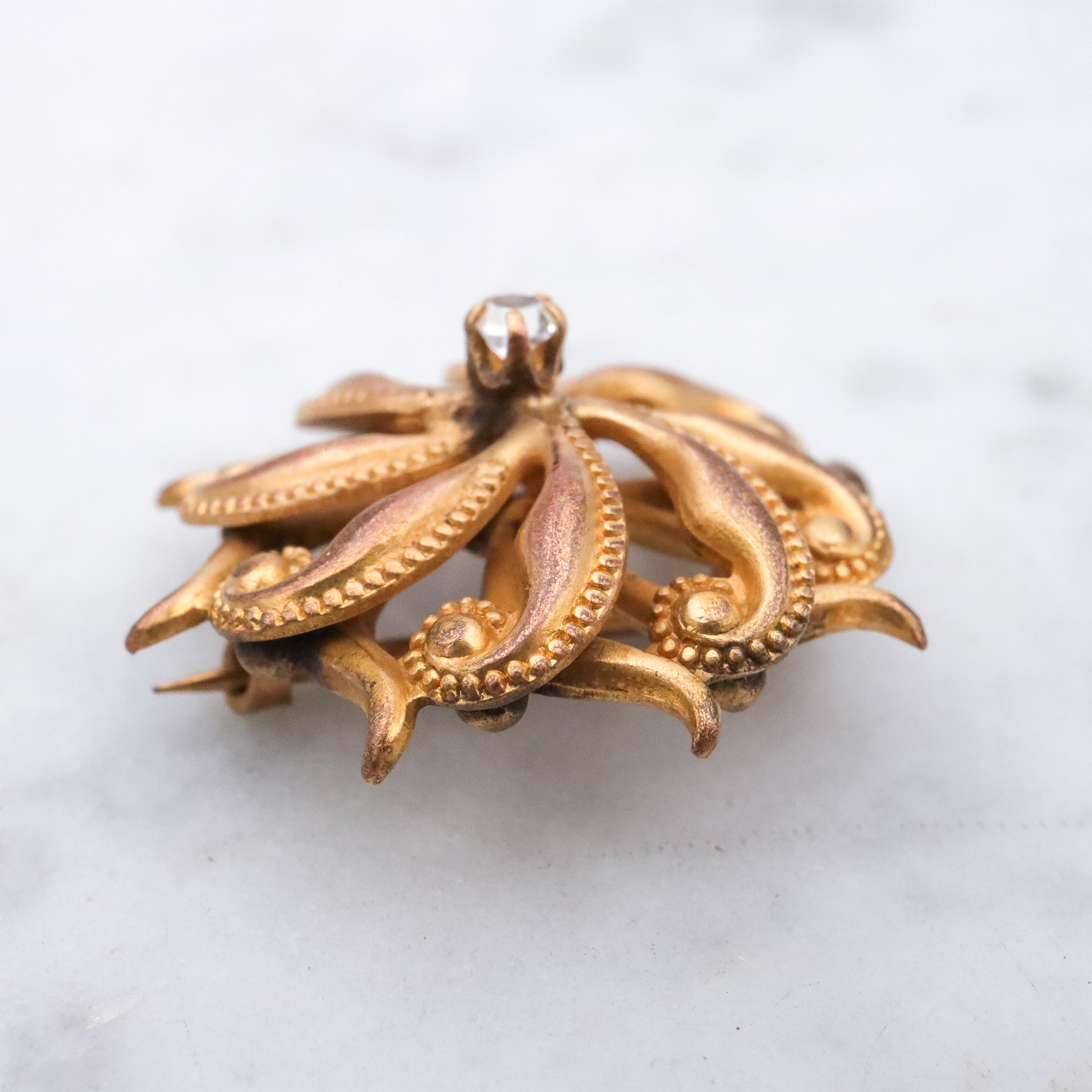 Antique Victorian gilt metal paste sunburst pin