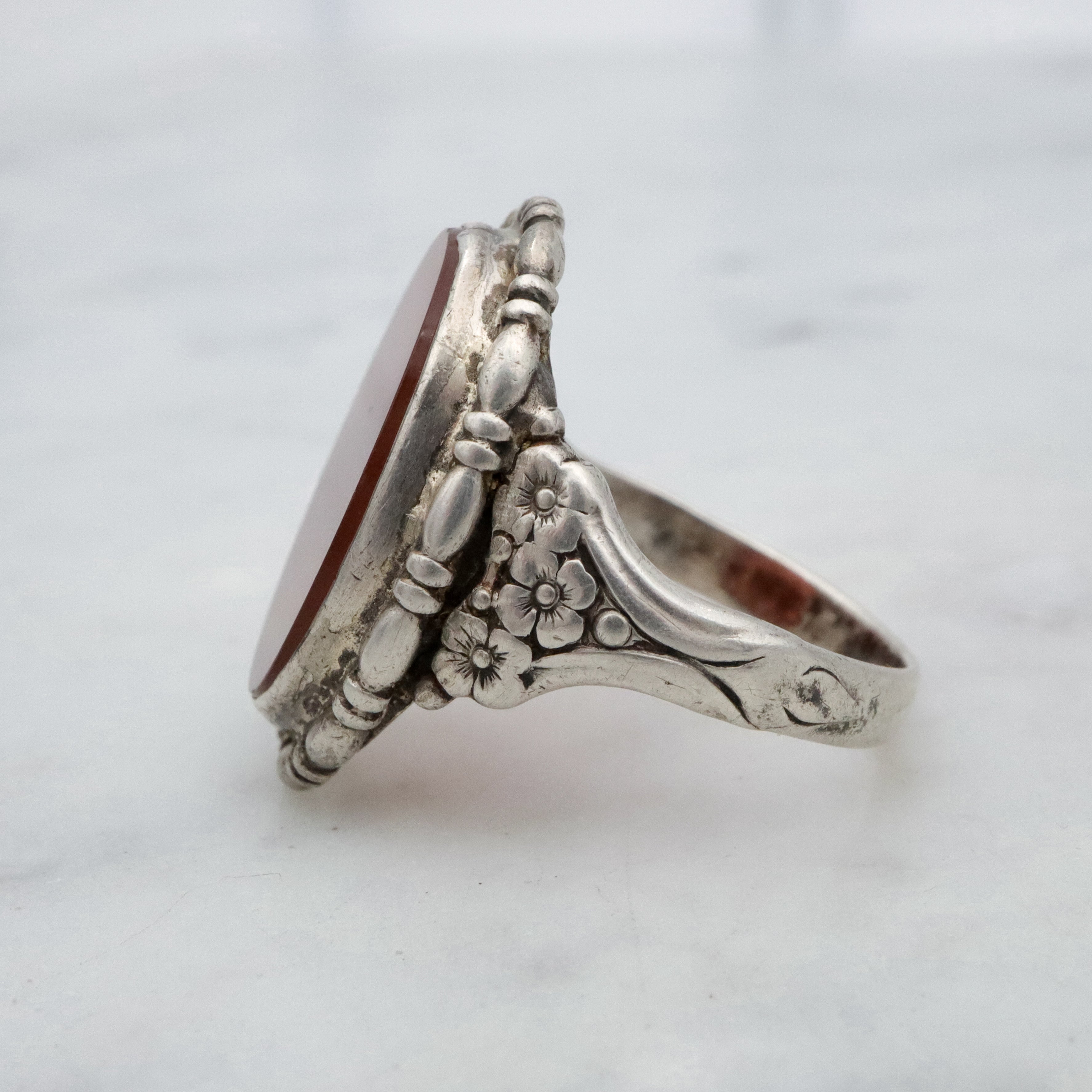 German Art Deco 830 silver carnelian ring, sz 8