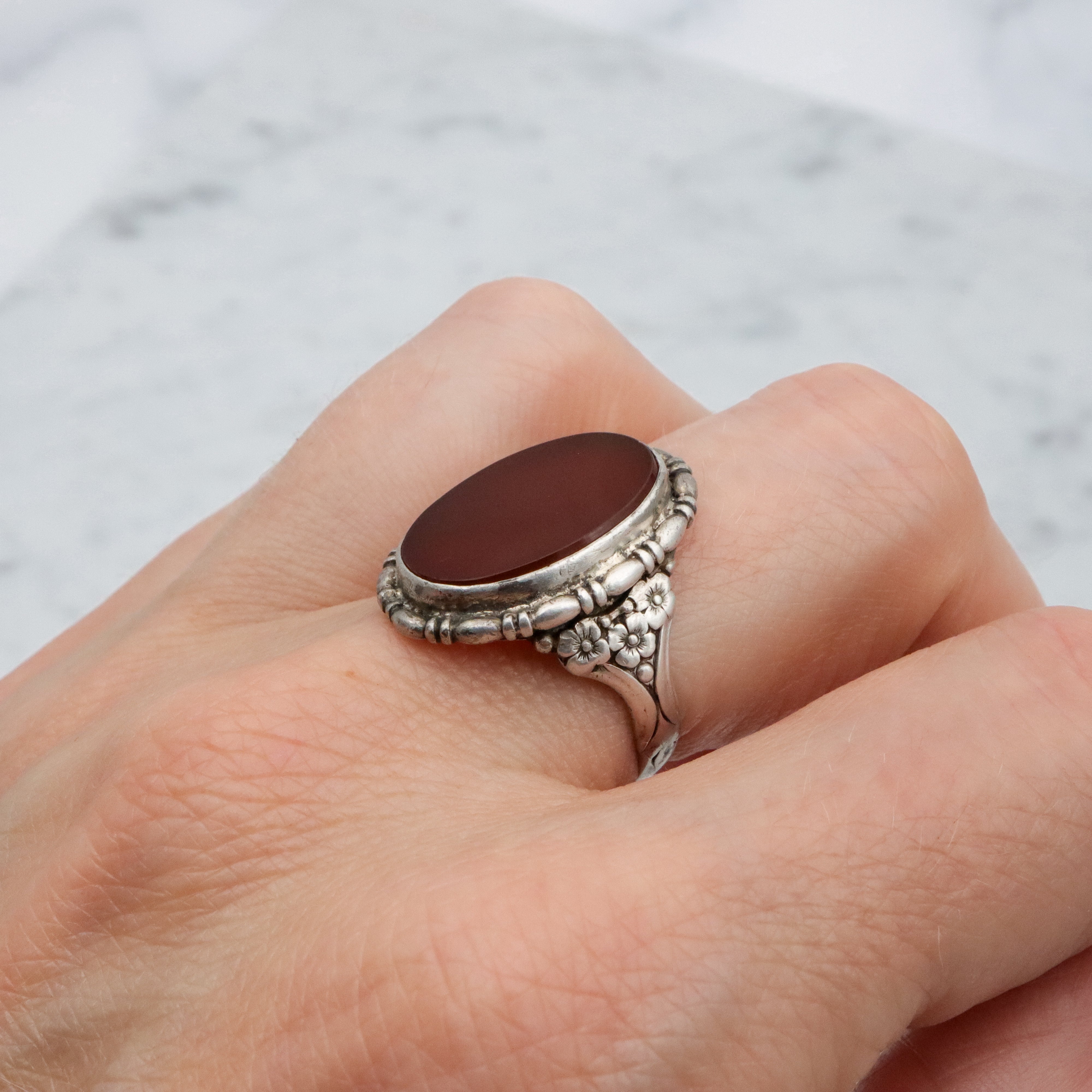 German Art Deco 830 silver carnelian ring, sz 8