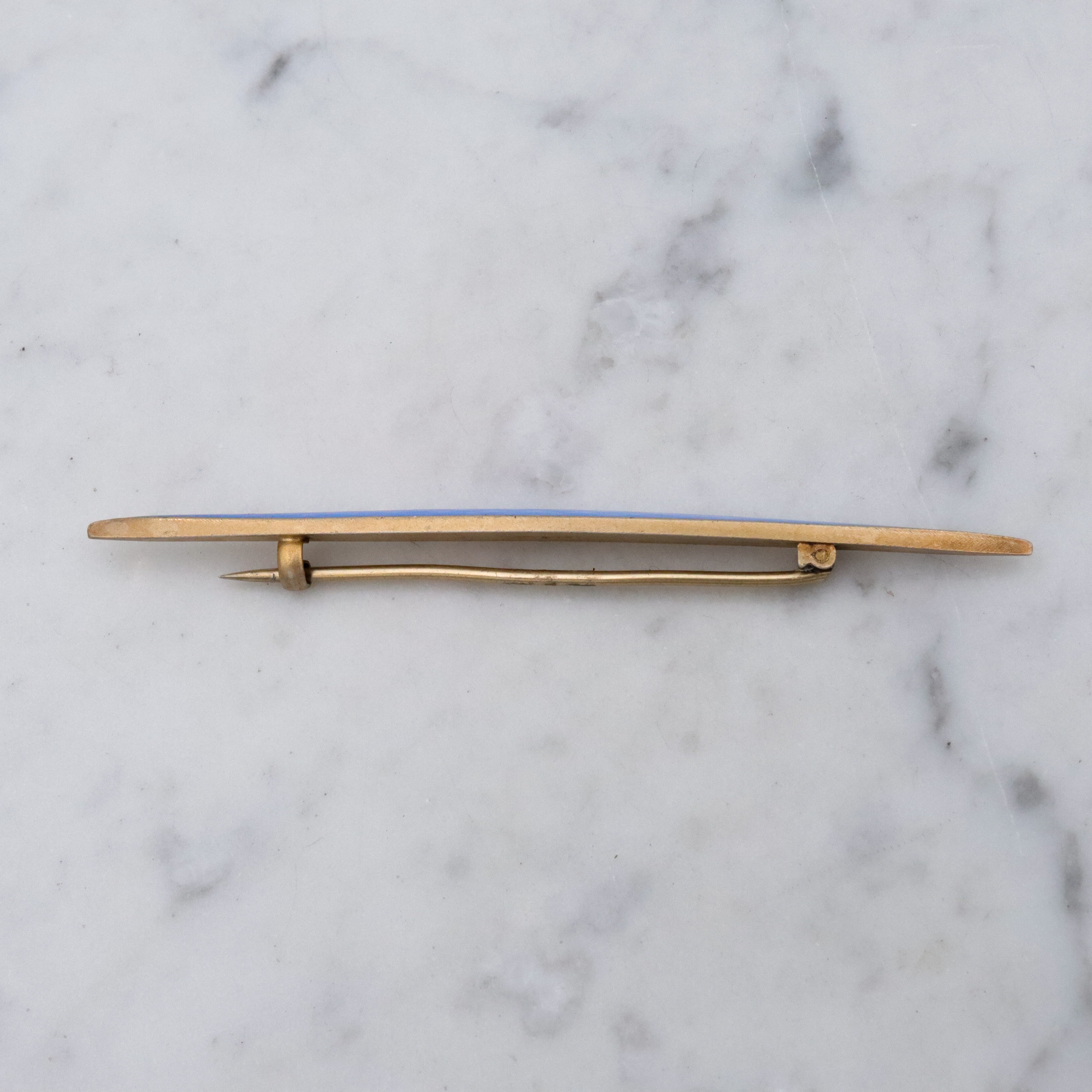 David Andersen Art Deco gold plated sterling blue guilloche enamel bar pin