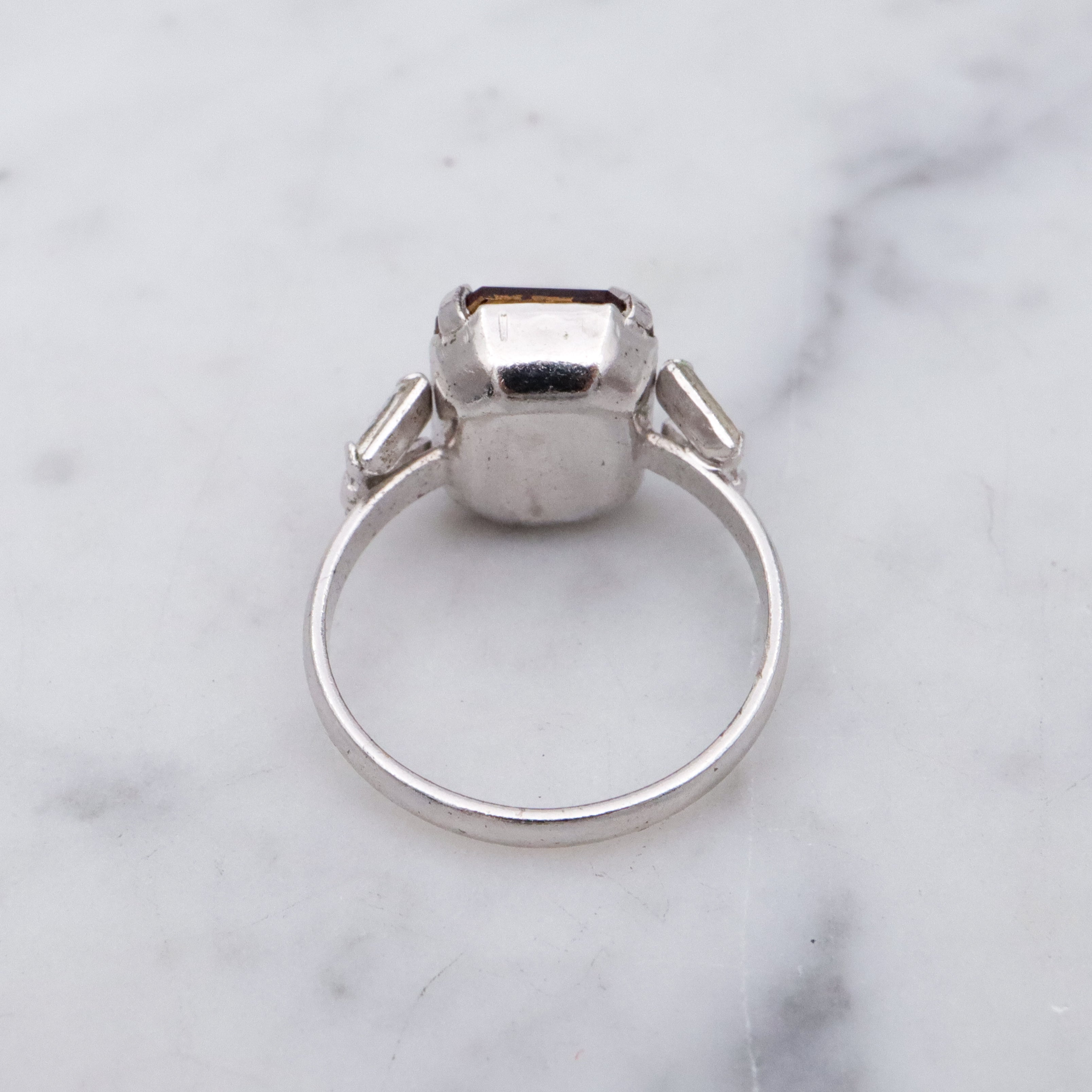 Vintage Espo ruby glass sterling cocktail ring, size 3.5