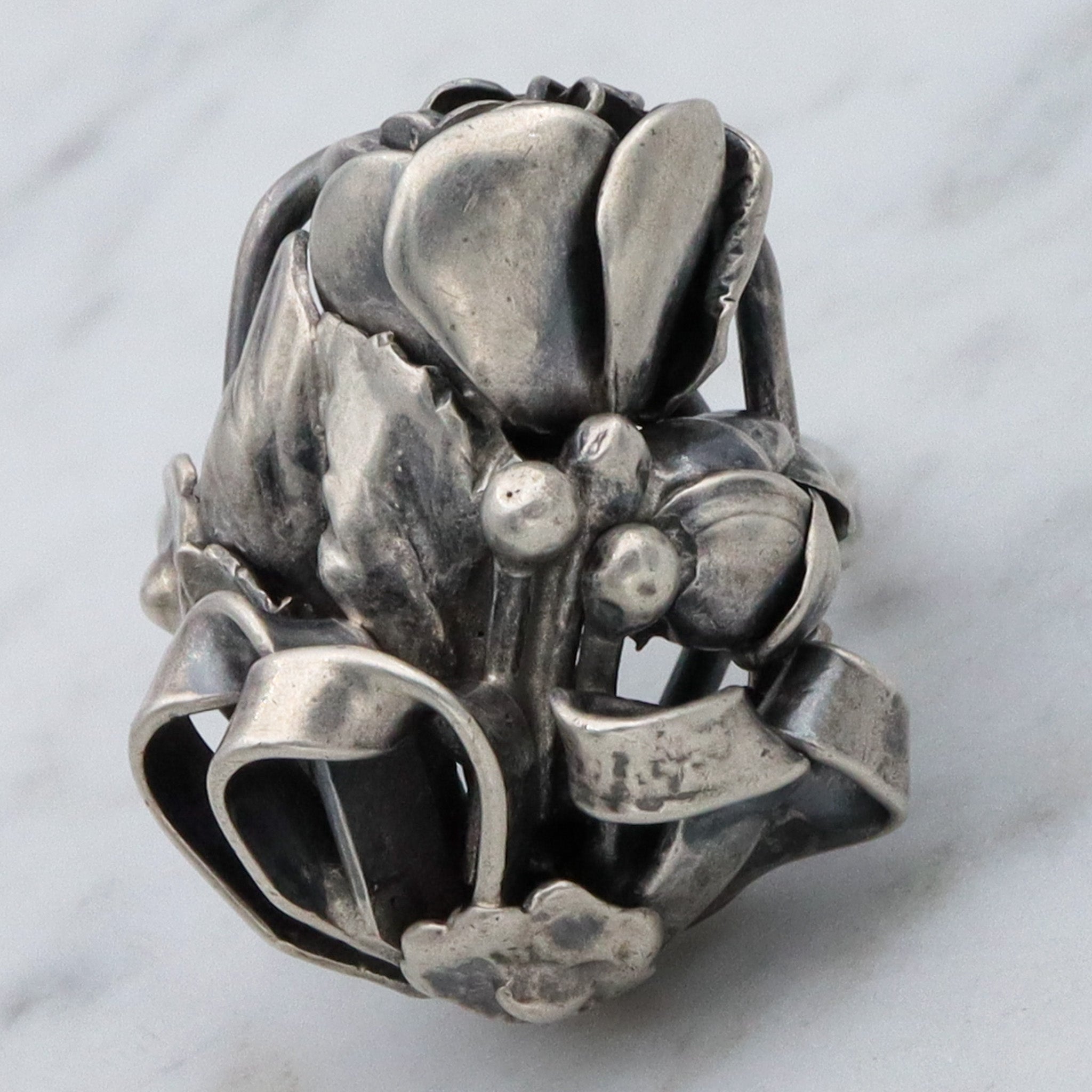 Vintage Mid Century handmade floral sterling silver ring, sz 6