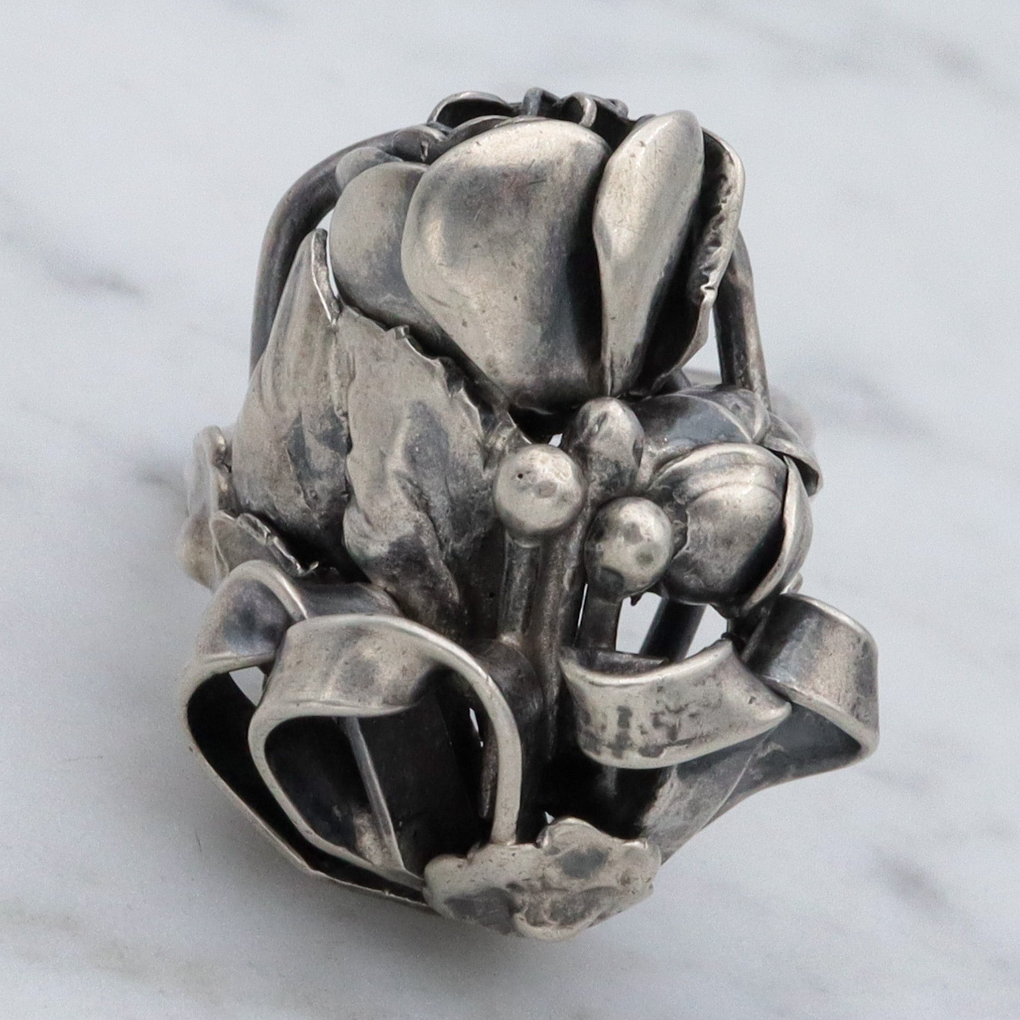 Vintage Mid Century handmade floral sterling silver ring, sz 6