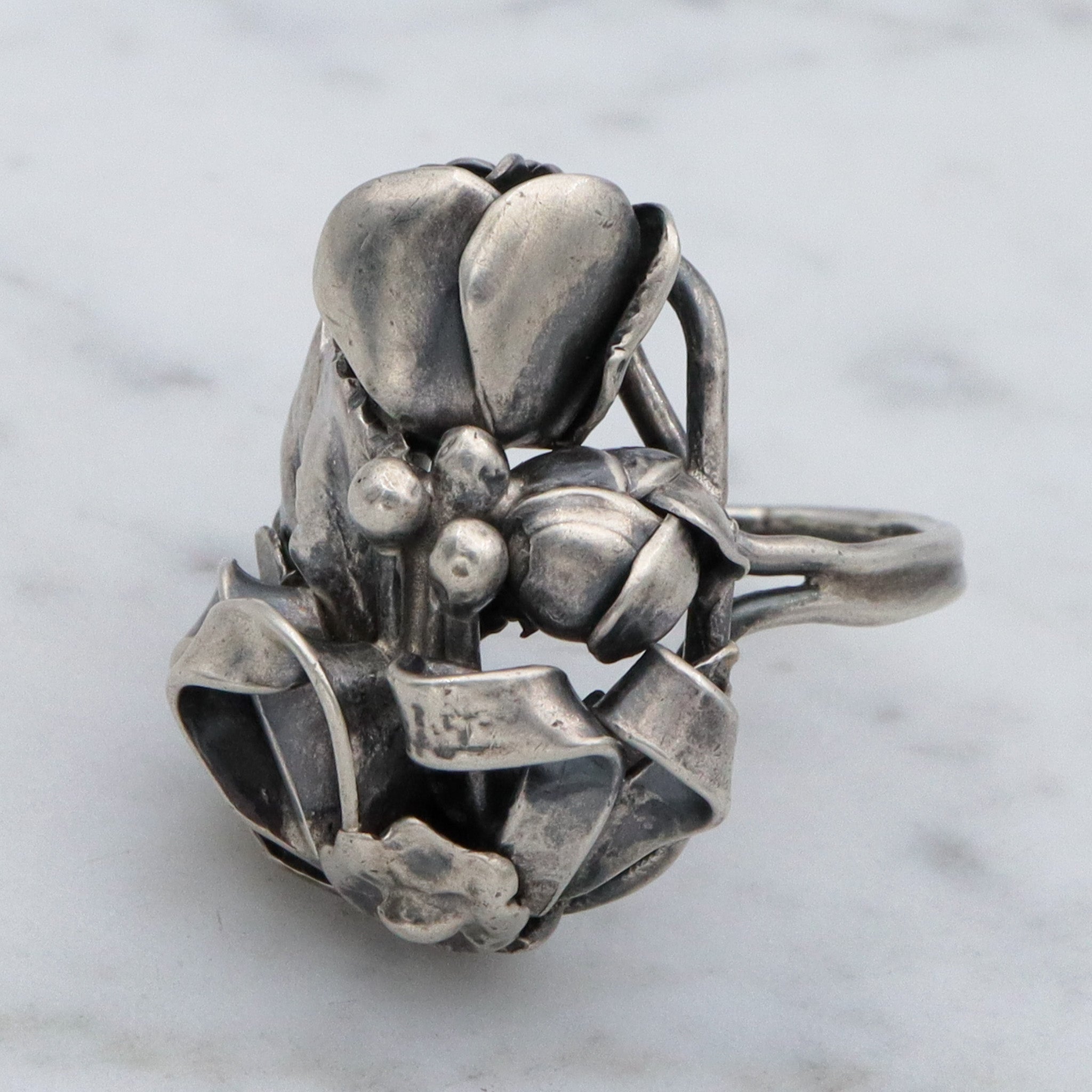 Vintage Mid Century handmade floral sterling silver ring, sz 6