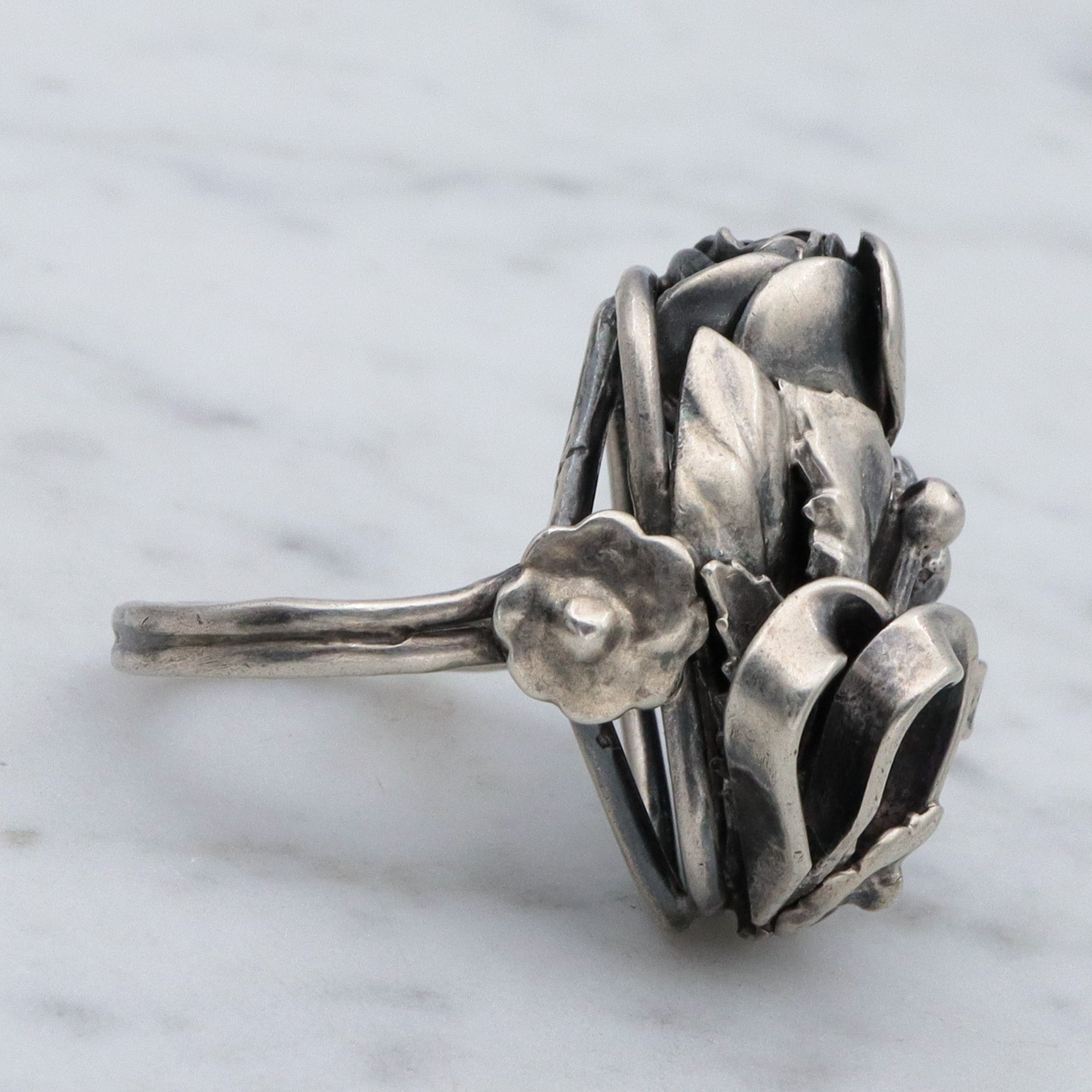 Vintage Mid Century handmade floral sterling silver ring, sz 6