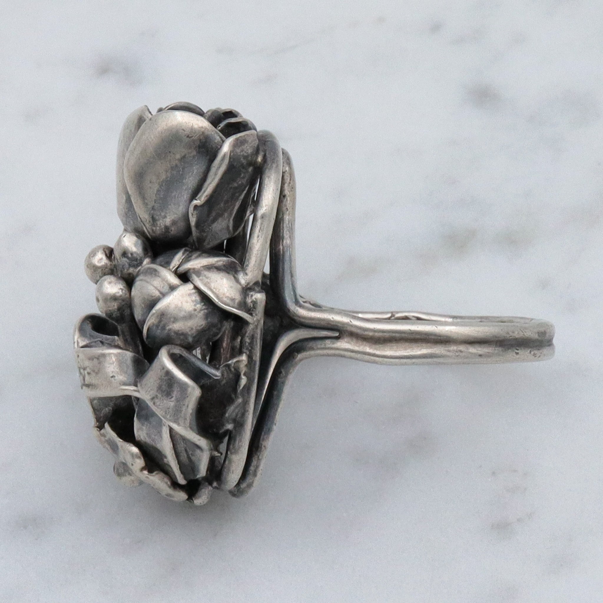 Vintage Mid Century handmade floral sterling silver ring, sz 6