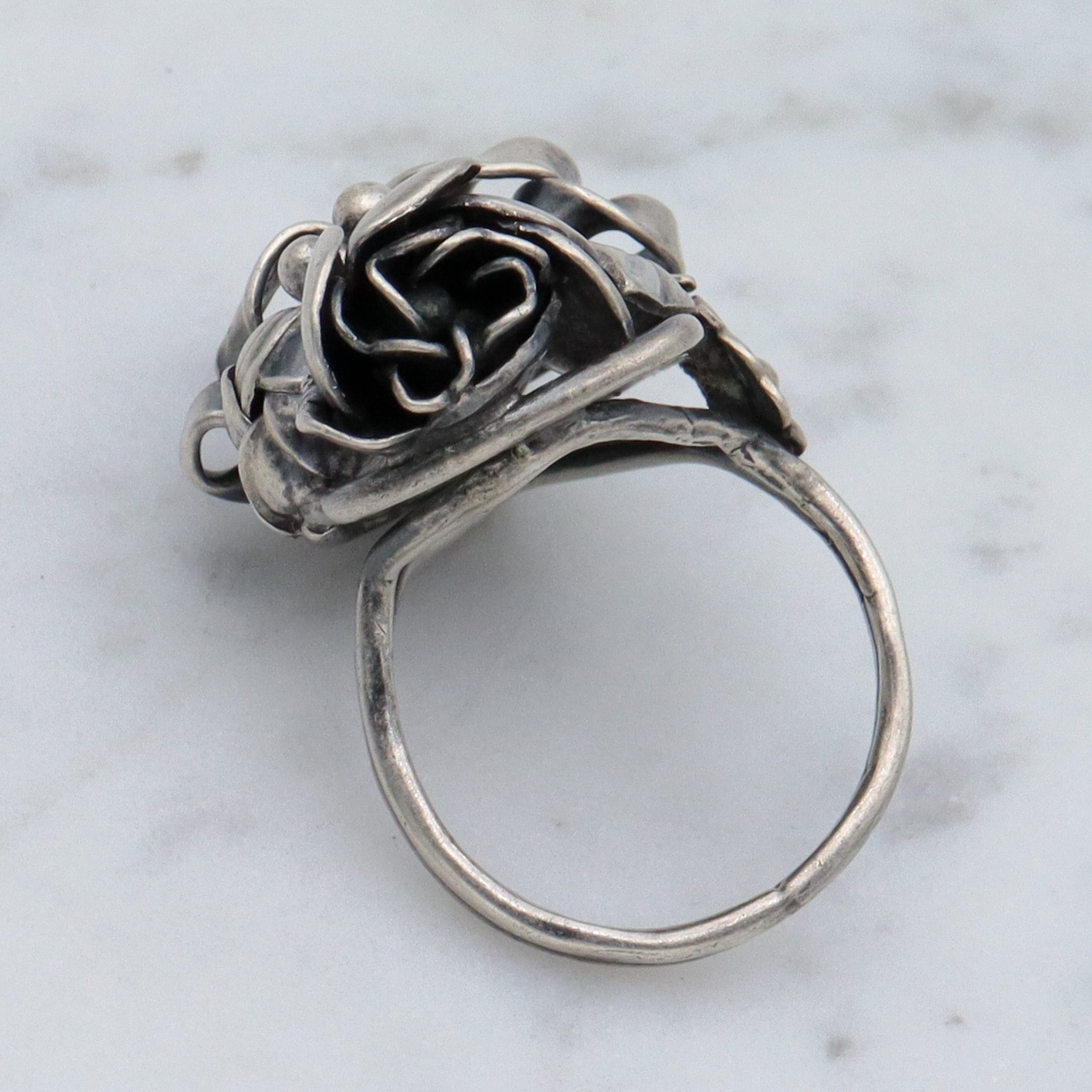 Vintage Mid Century handmade floral sterling silver ring, sz 6