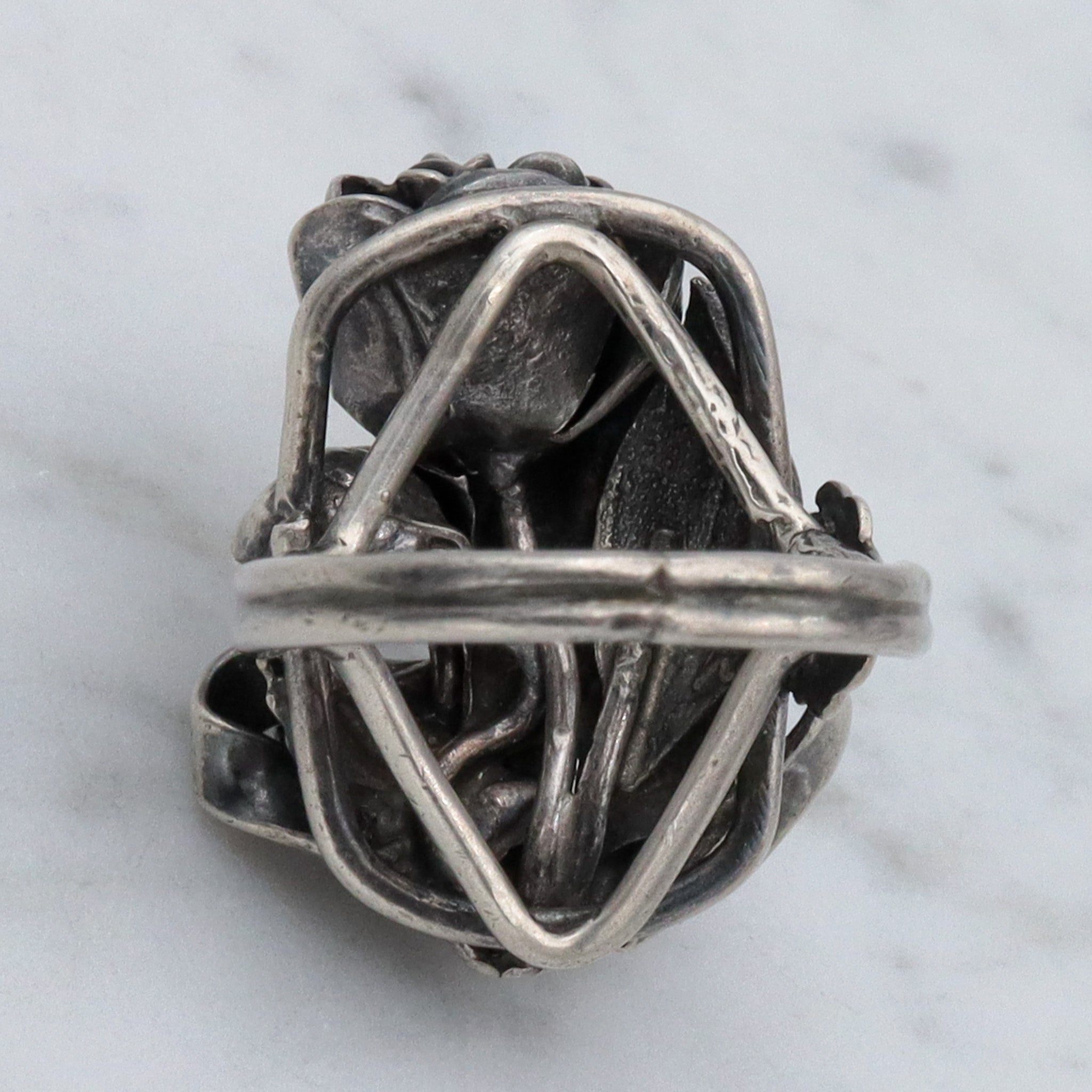 Vintage Mid Century handmade floral sterling silver ring, sz 6