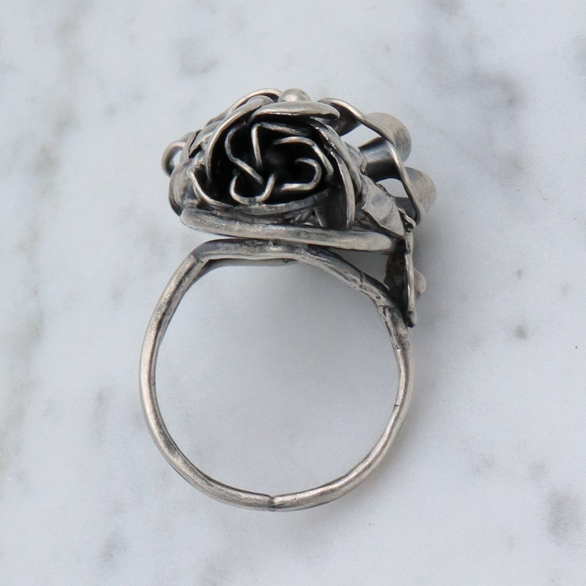 Vintage Mid Century handmade floral sterling silver ring, sz 6