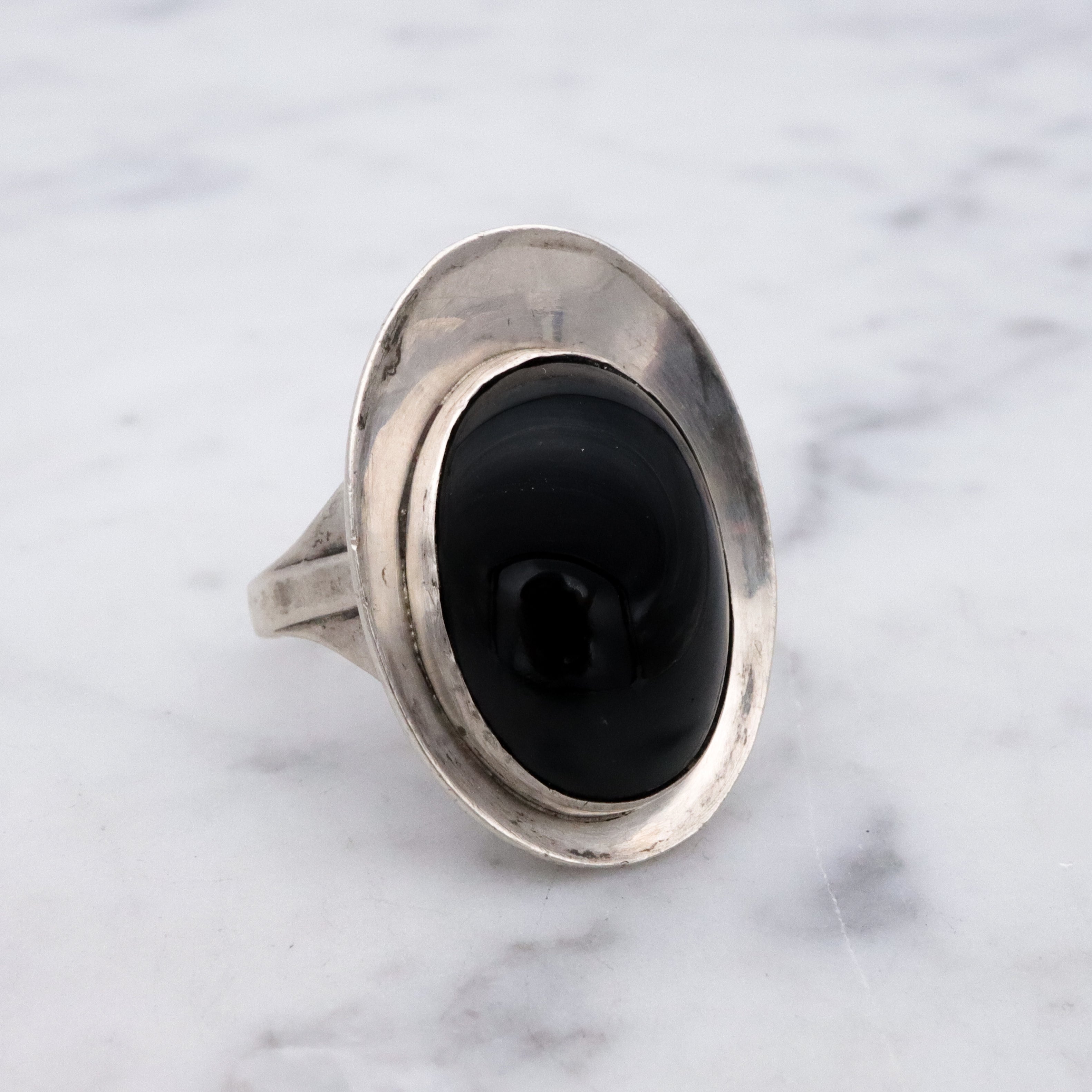 Antique Art Deco onyx sterling ring, size 6