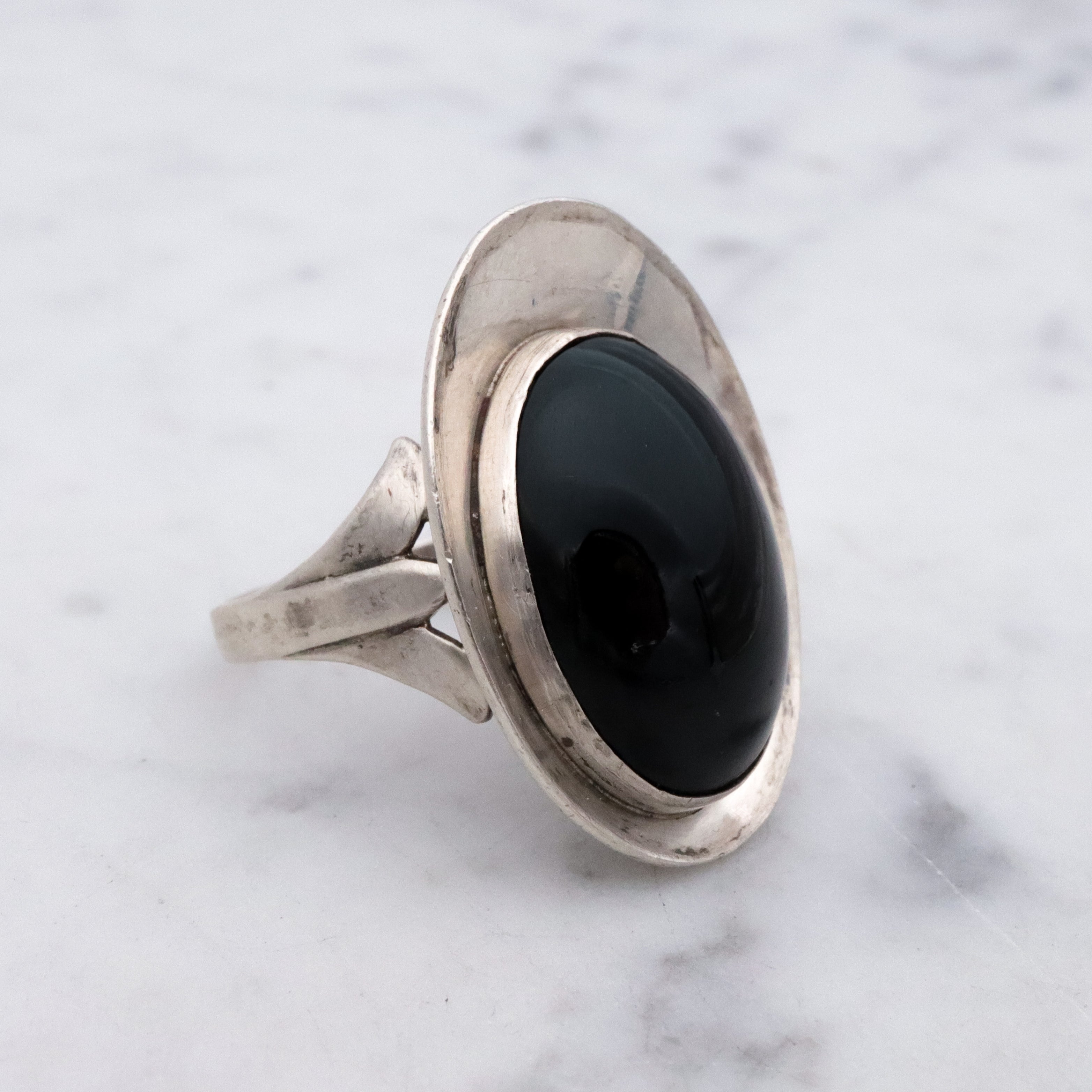 Antique Art Deco onyx sterling ring, size 6