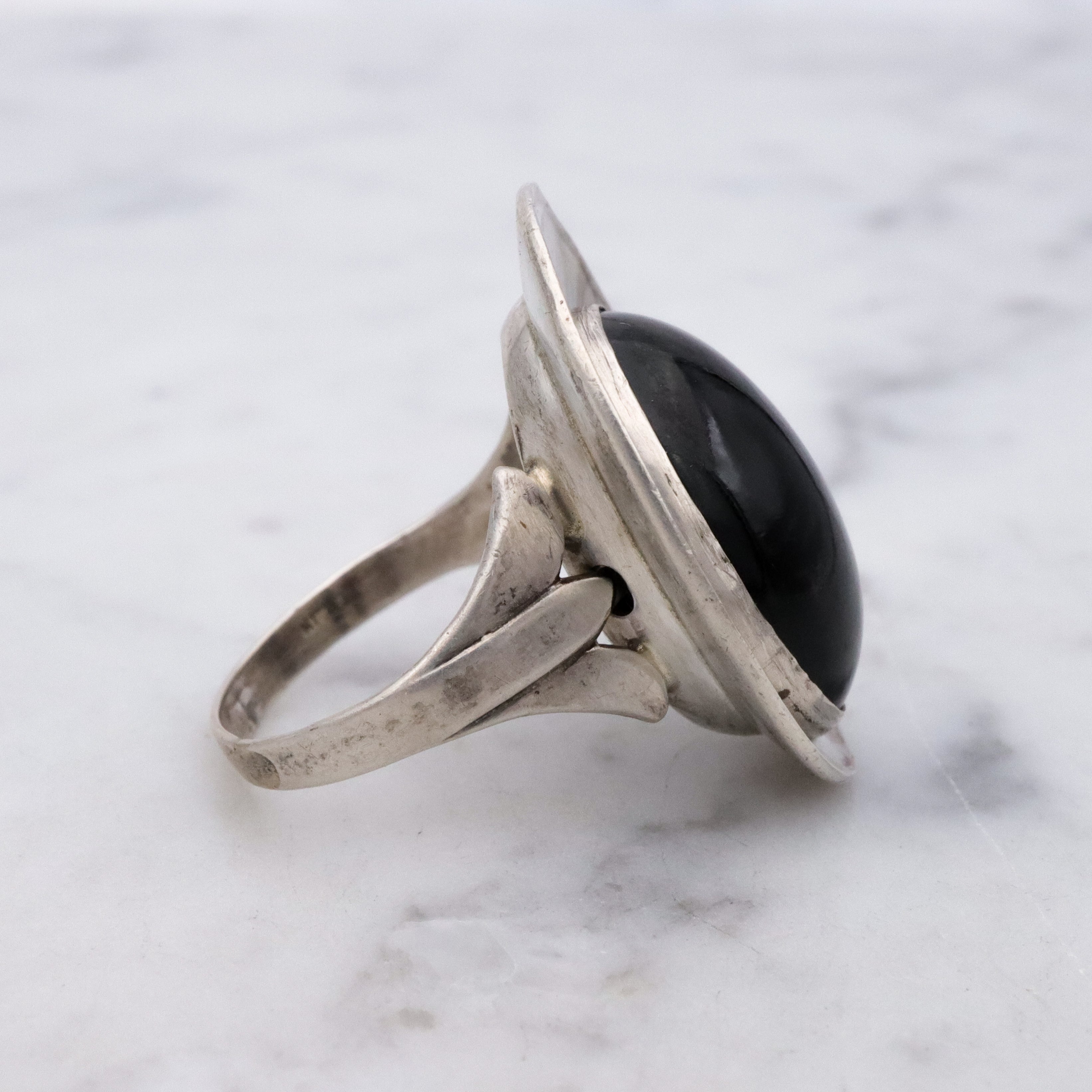 Antique Art Deco onyx sterling ring, size 6