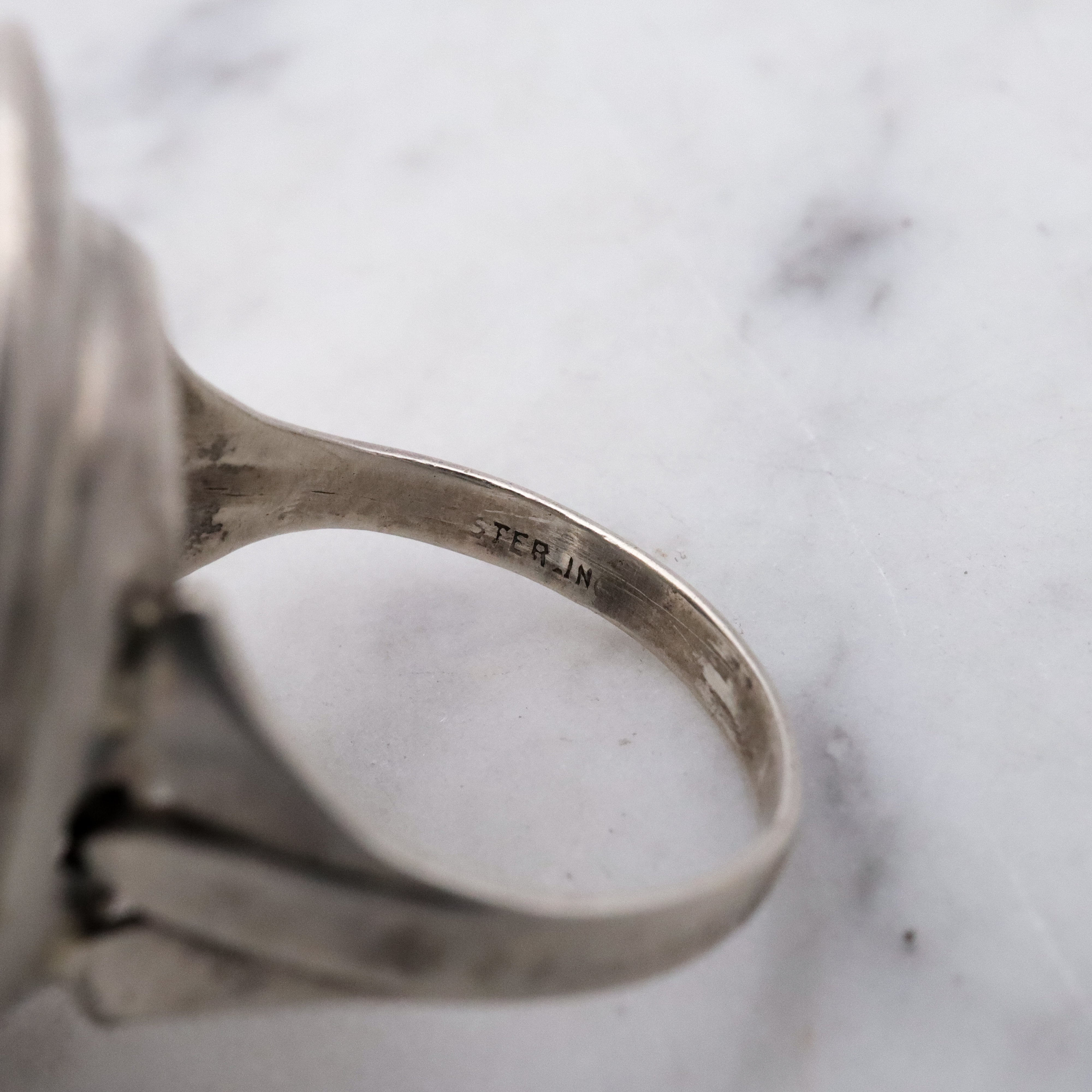 Antique Art Deco onyx sterling ring, size 6
