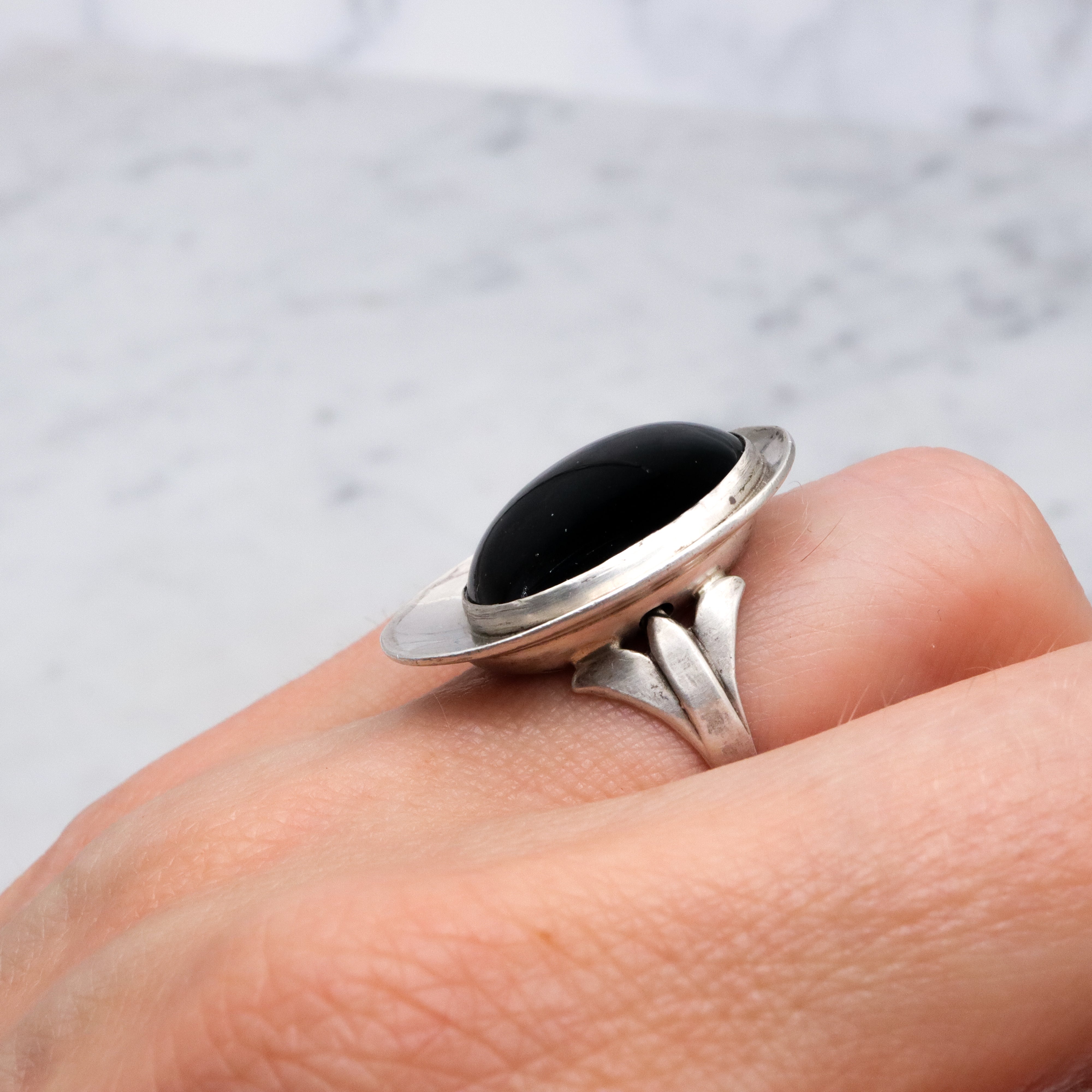 Antique Art Deco onyx sterling ring, size 6