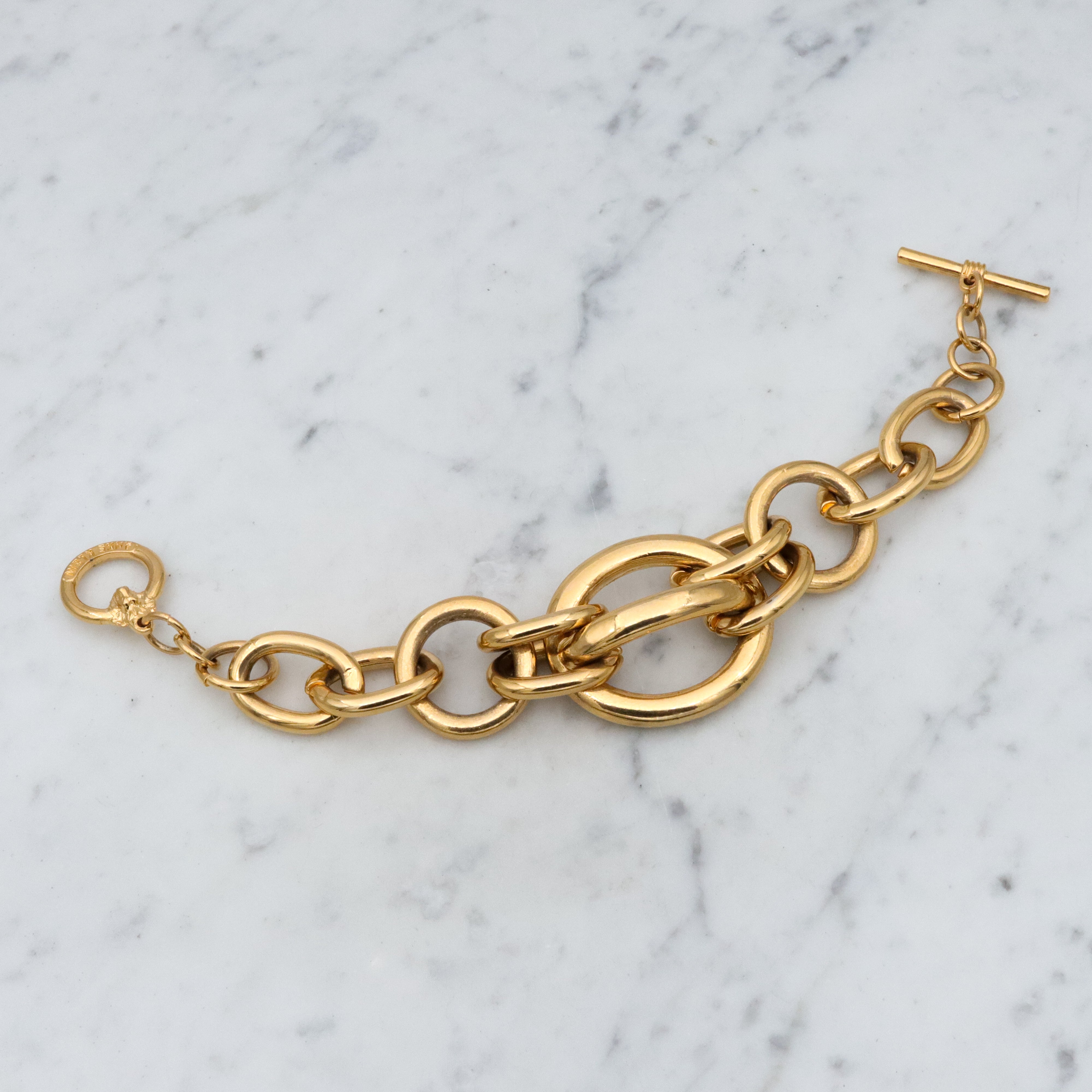 Unique 80s Anne Klein chunky gold plated oval link bracelet w/toggle clasp