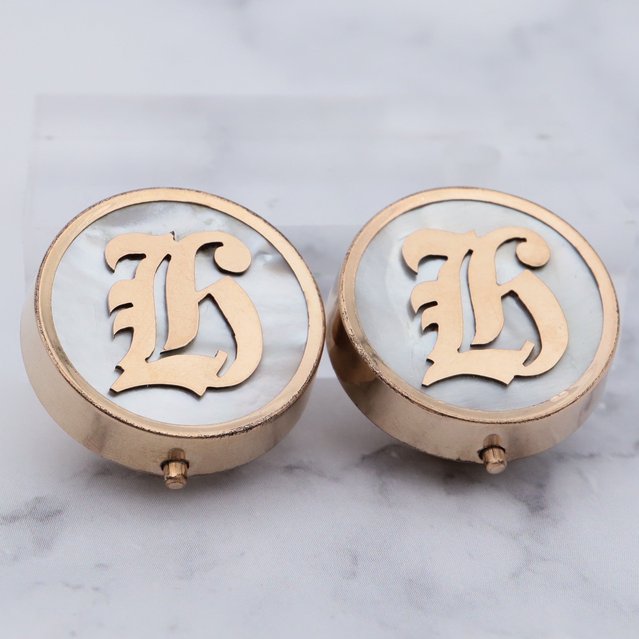 Antique late 1800’s gold-filled & mother of pearl monogrammed “K” cufflinks