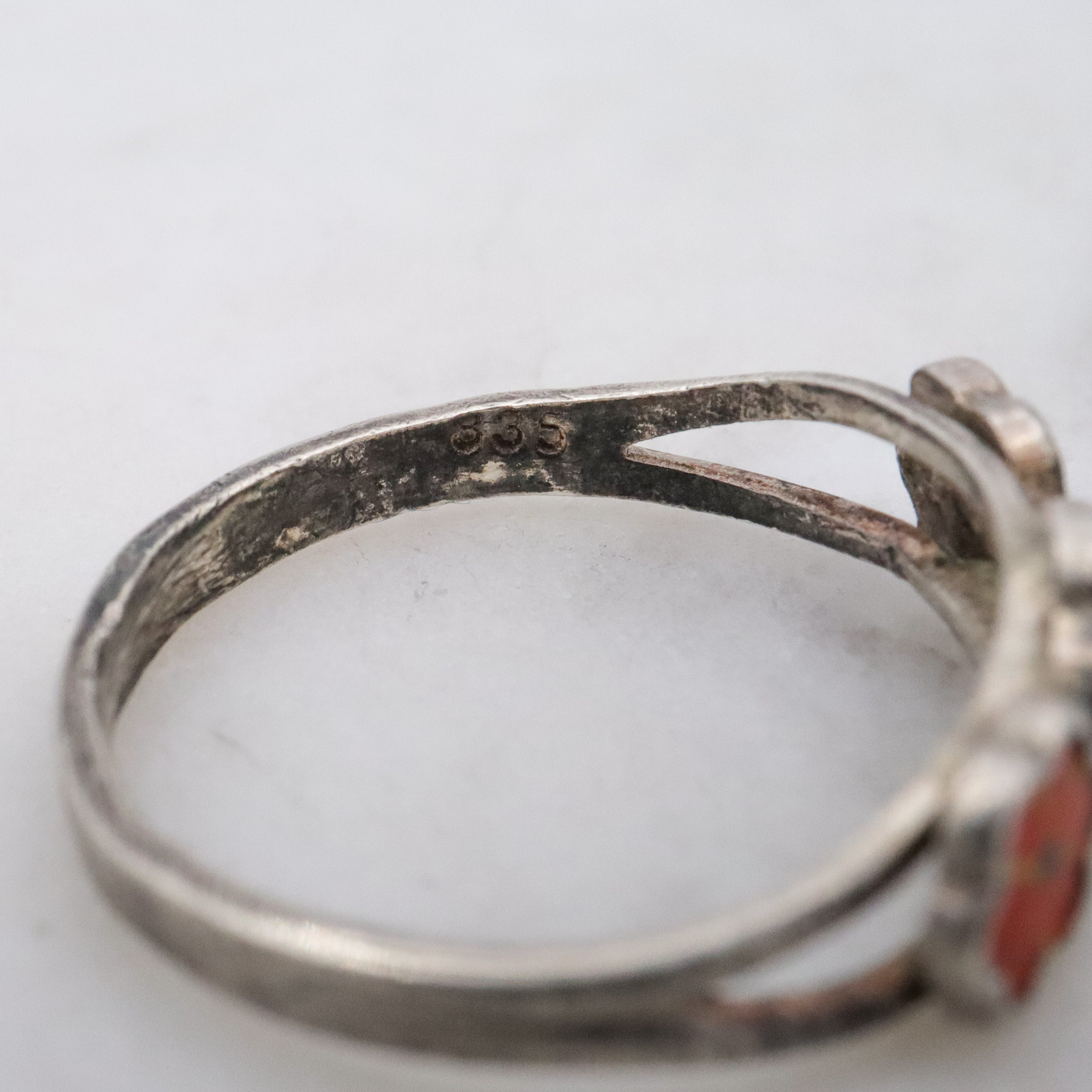 Petite MCM Scandinavian 835 silver enamel flower ring, size 3.75