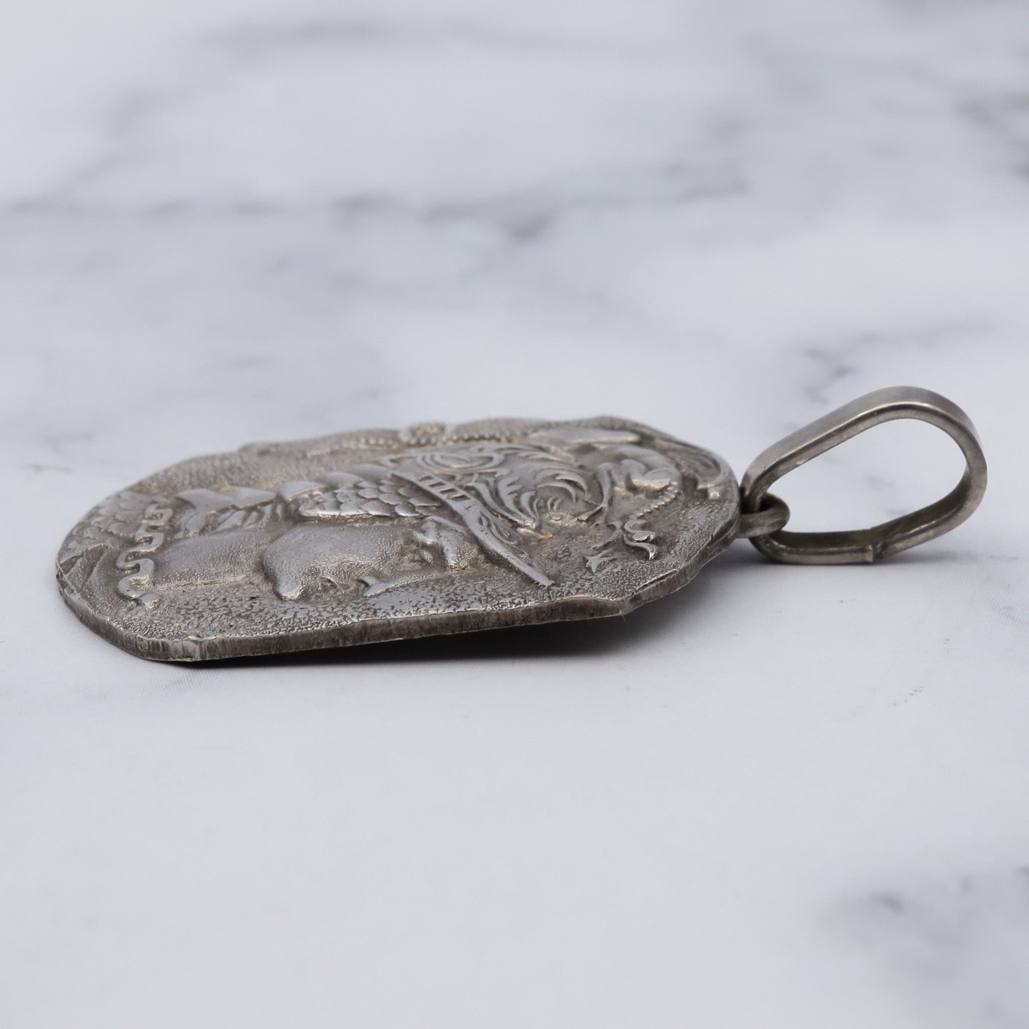 Antique Hellenistic silver plated plaque of Athena pendant