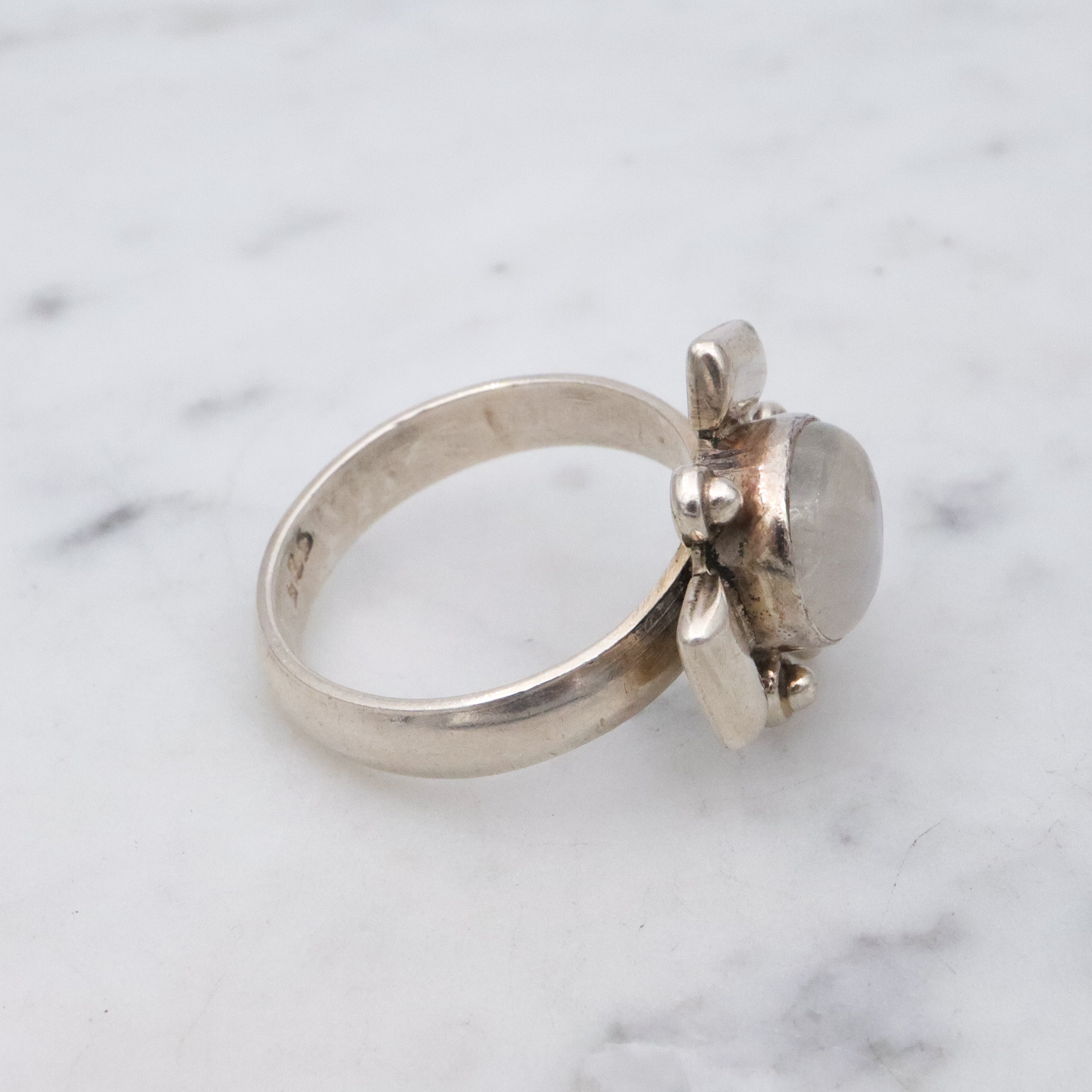 Retro sculptural rainbow moonstone sterling ring, size 8.5