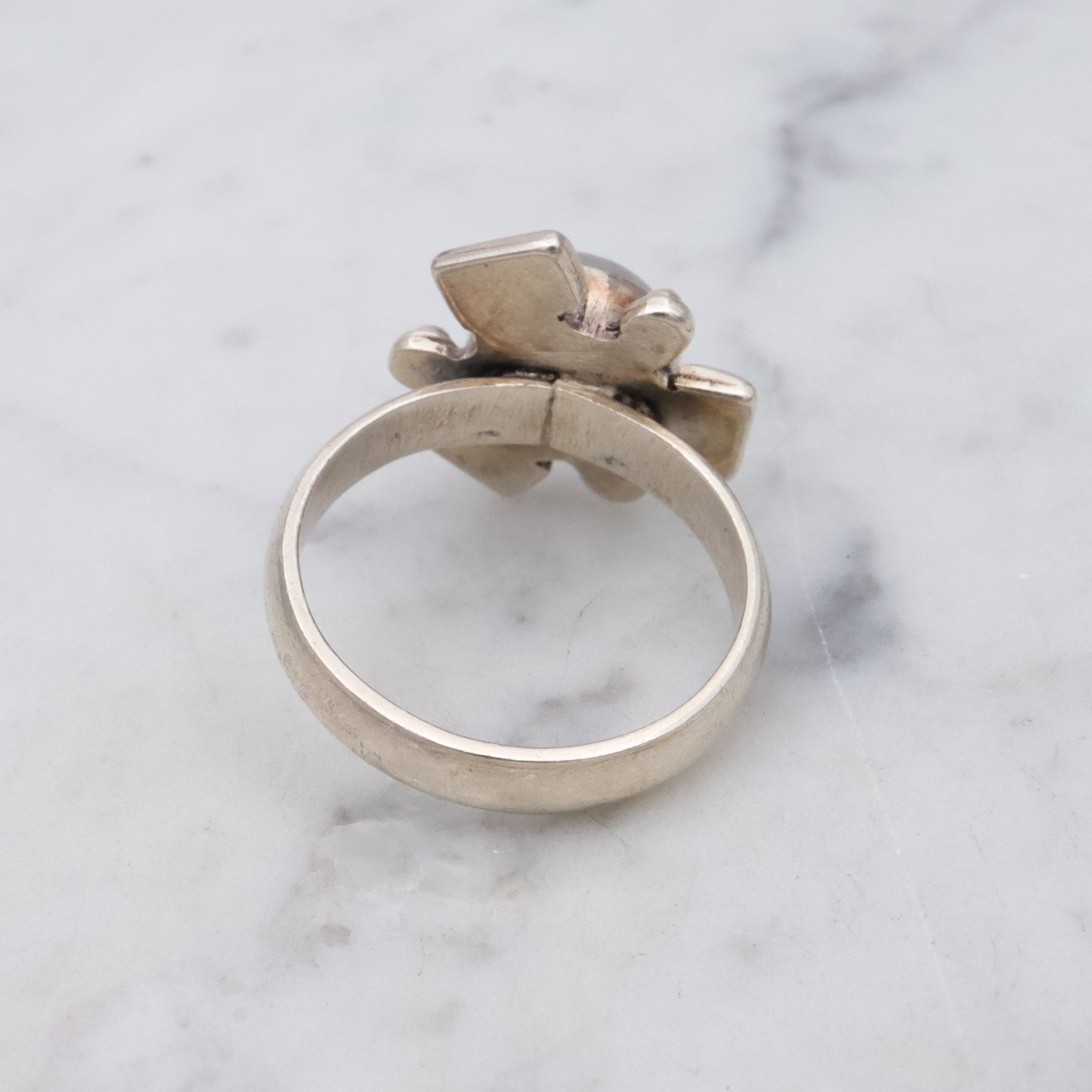 Retro sculptural rainbow moonstone sterling ring, size 8.5