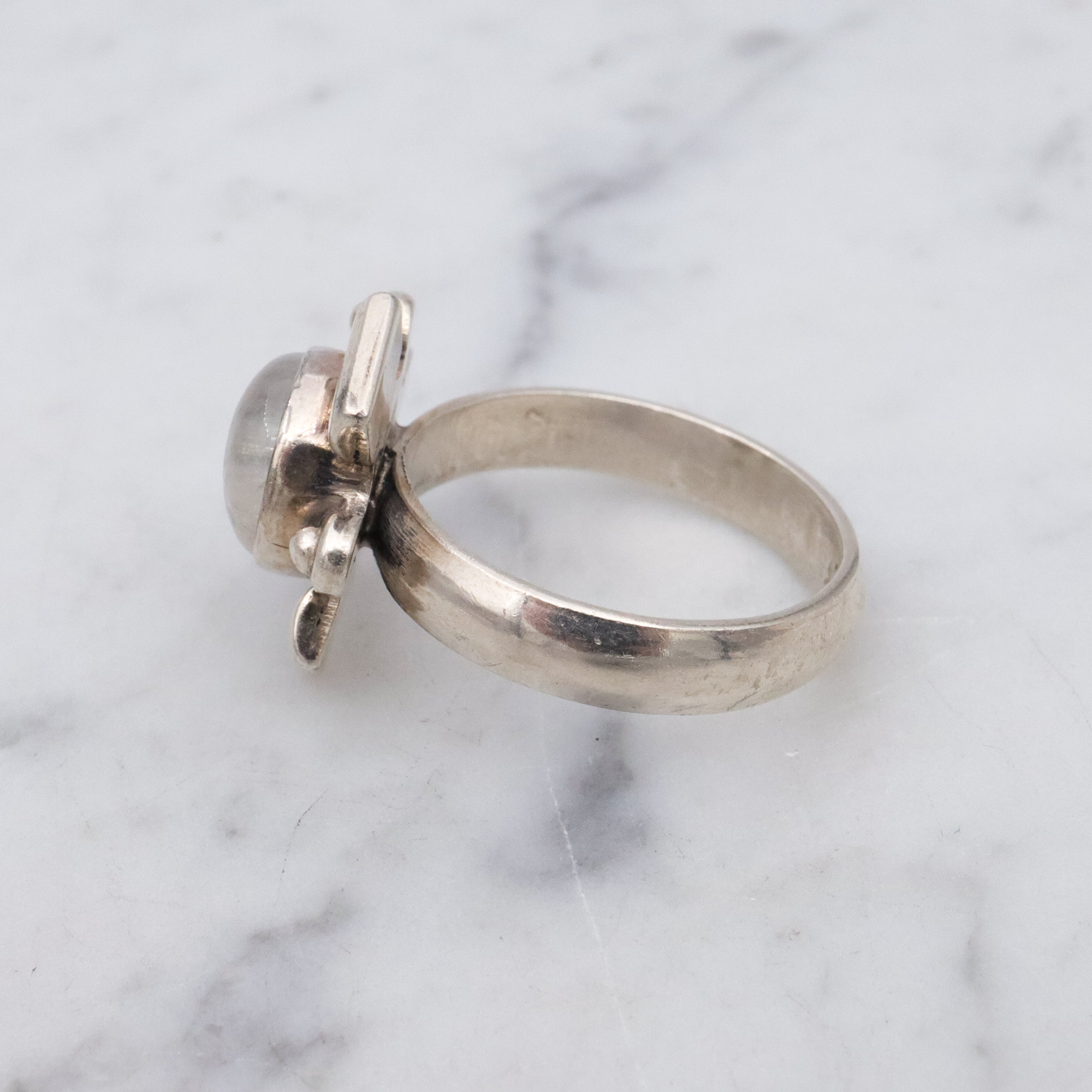 Retro sculptural rainbow moonstone sterling ring, size 8.5