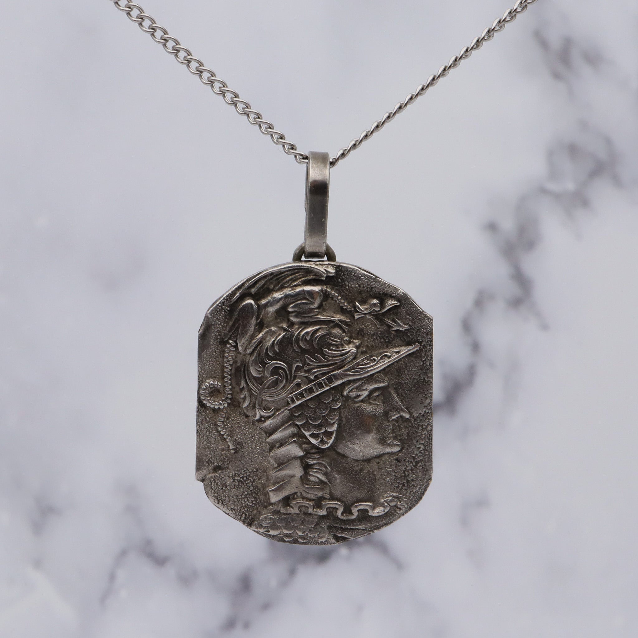 Antique Hellenistic silver plated plaque of Athena pendant