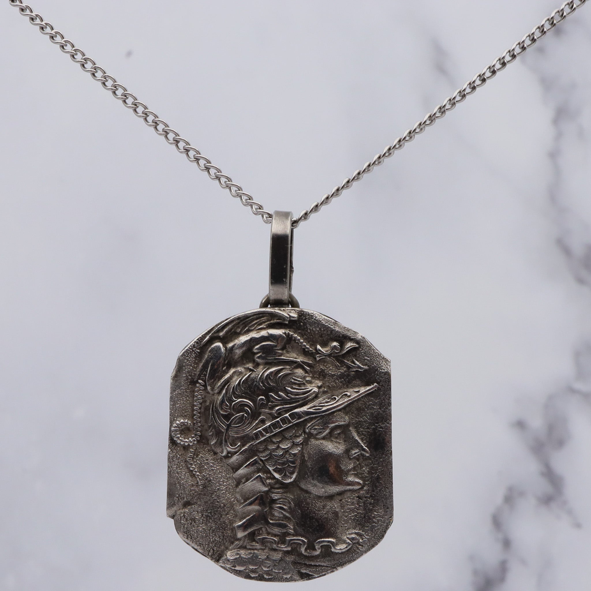 Antique Hellenistic silver plated plaque of Athena pendant