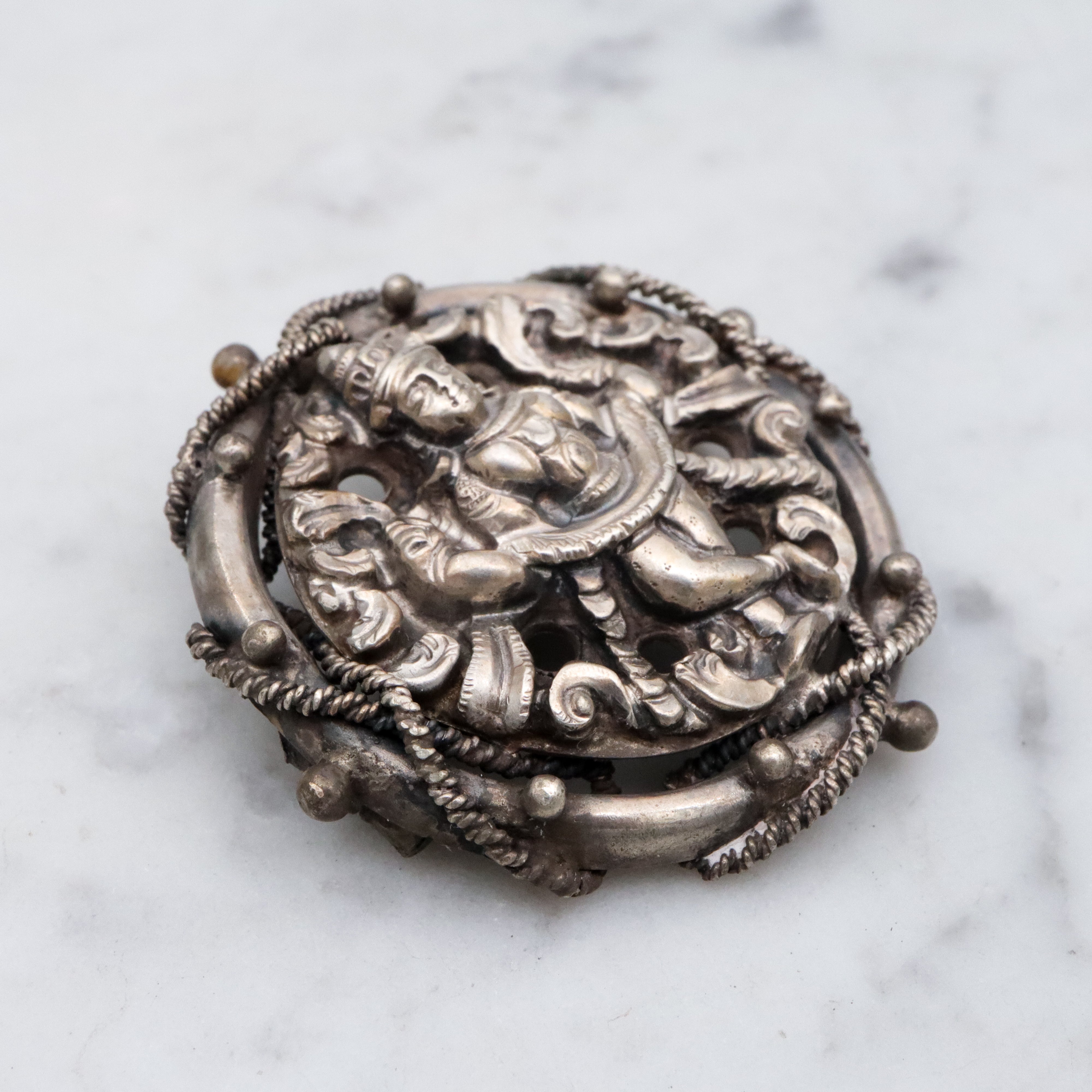 Edwardian Indian silver Shiva circular brooch