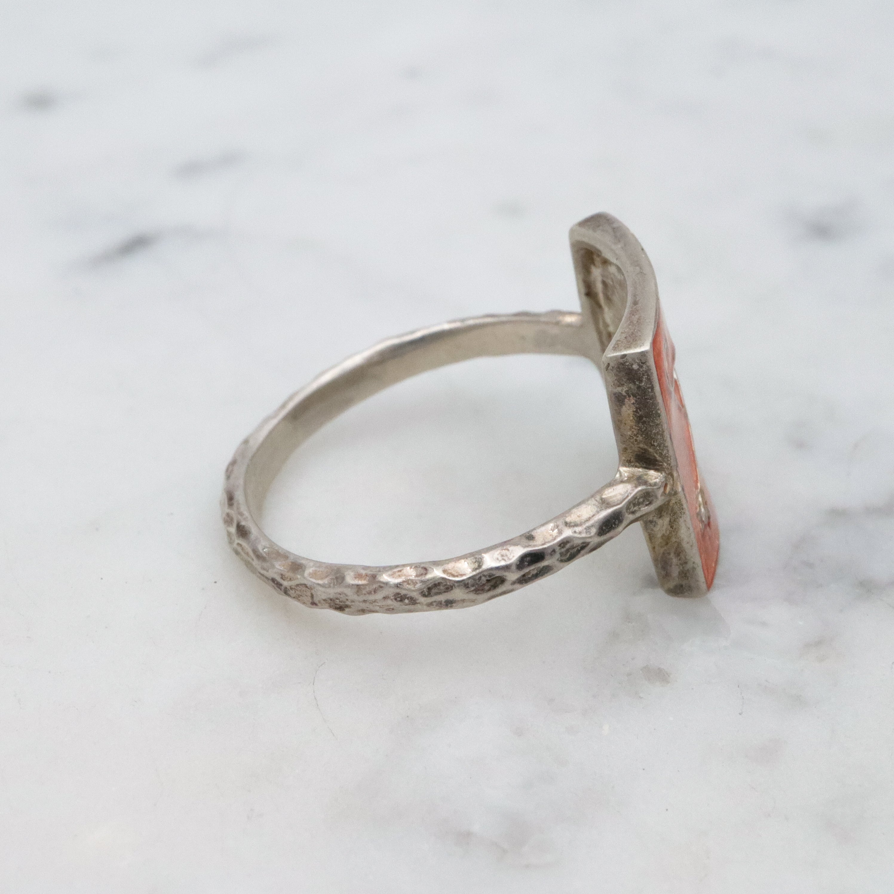 Retro enamel sterling Sagittarius block ring, sz 8