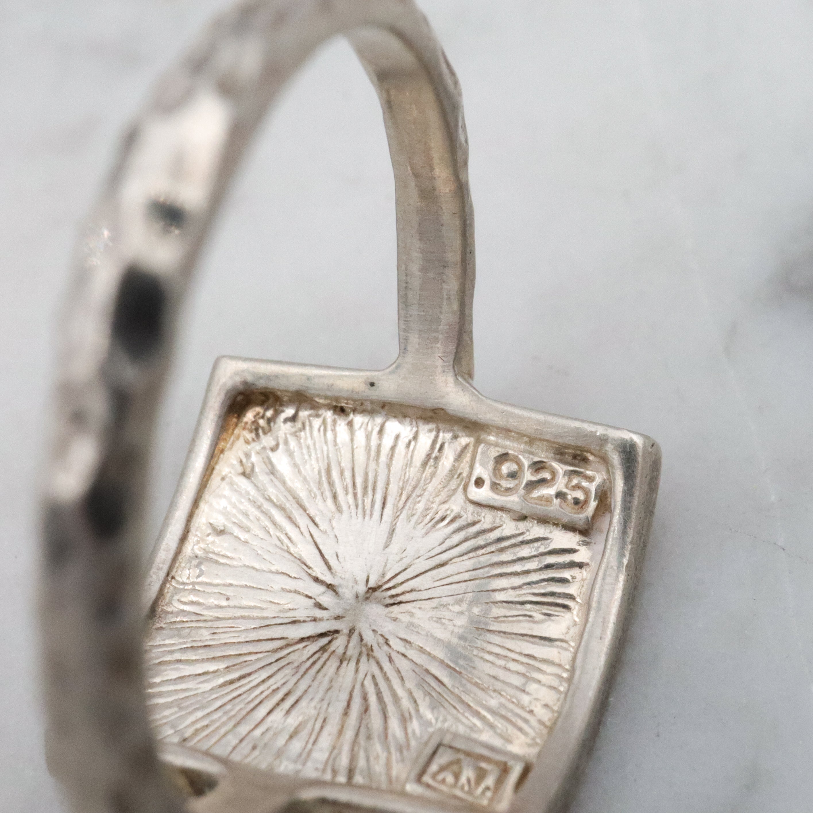 Retro enamel sterling Sagittarius block ring, sz 8