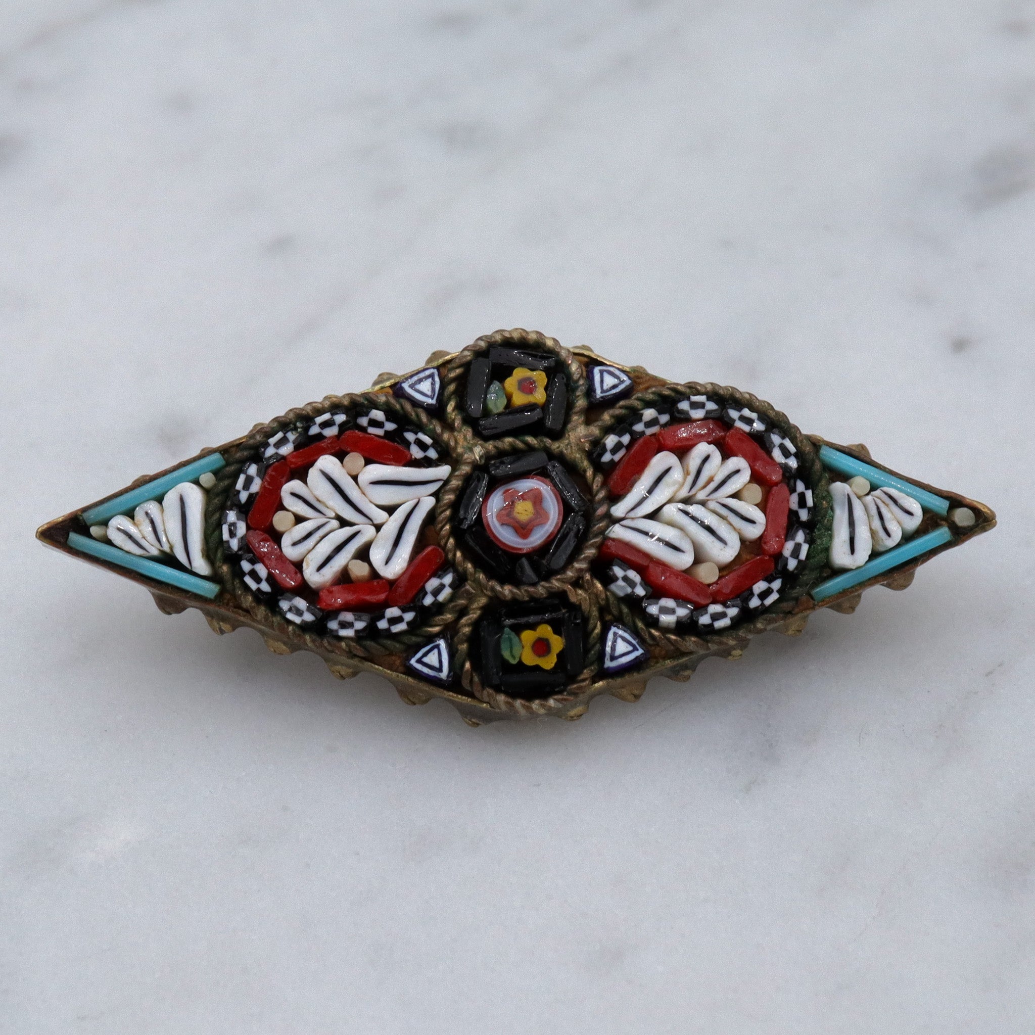Antique Italian micro mosaic brooch