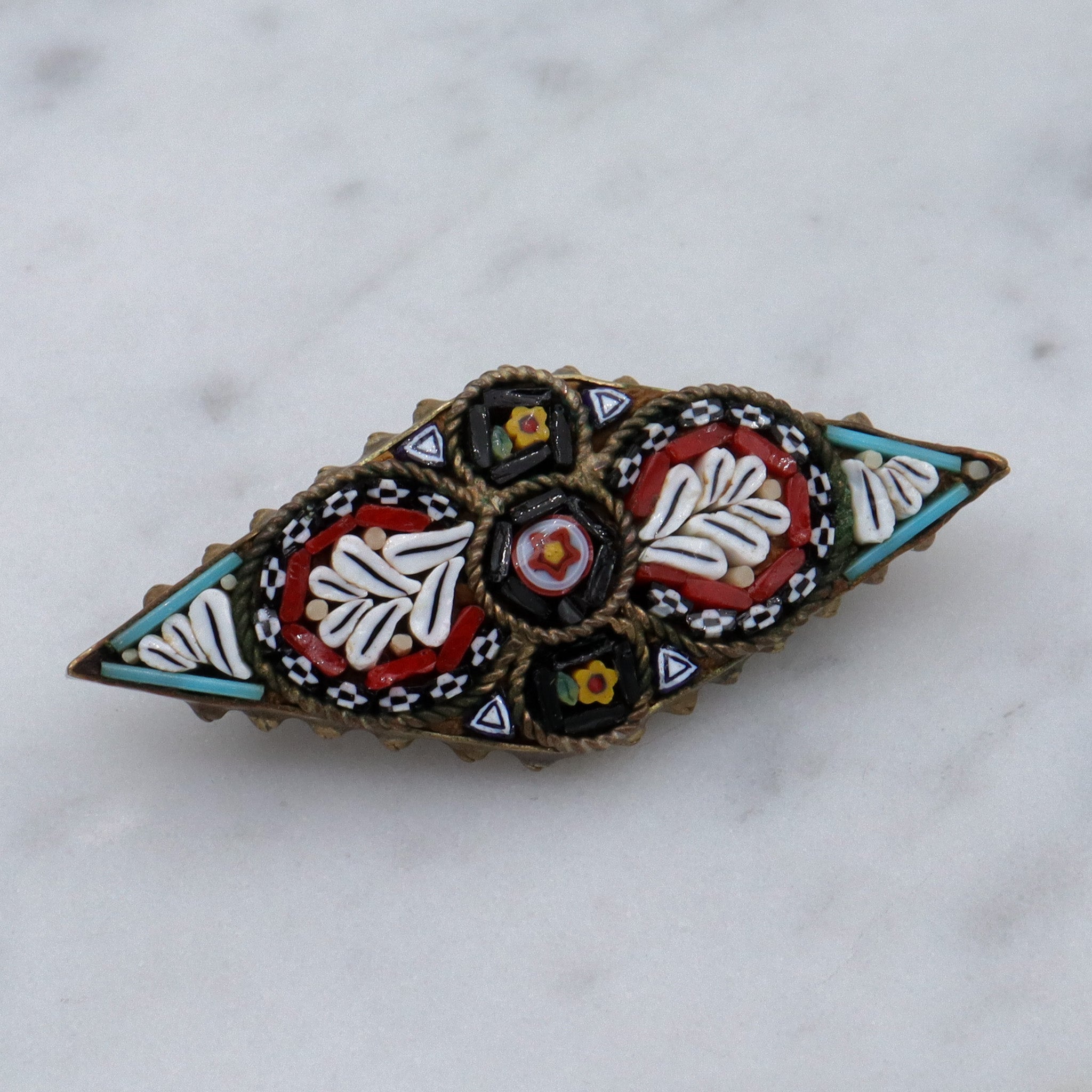 Antique Italian micro mosaic brooch