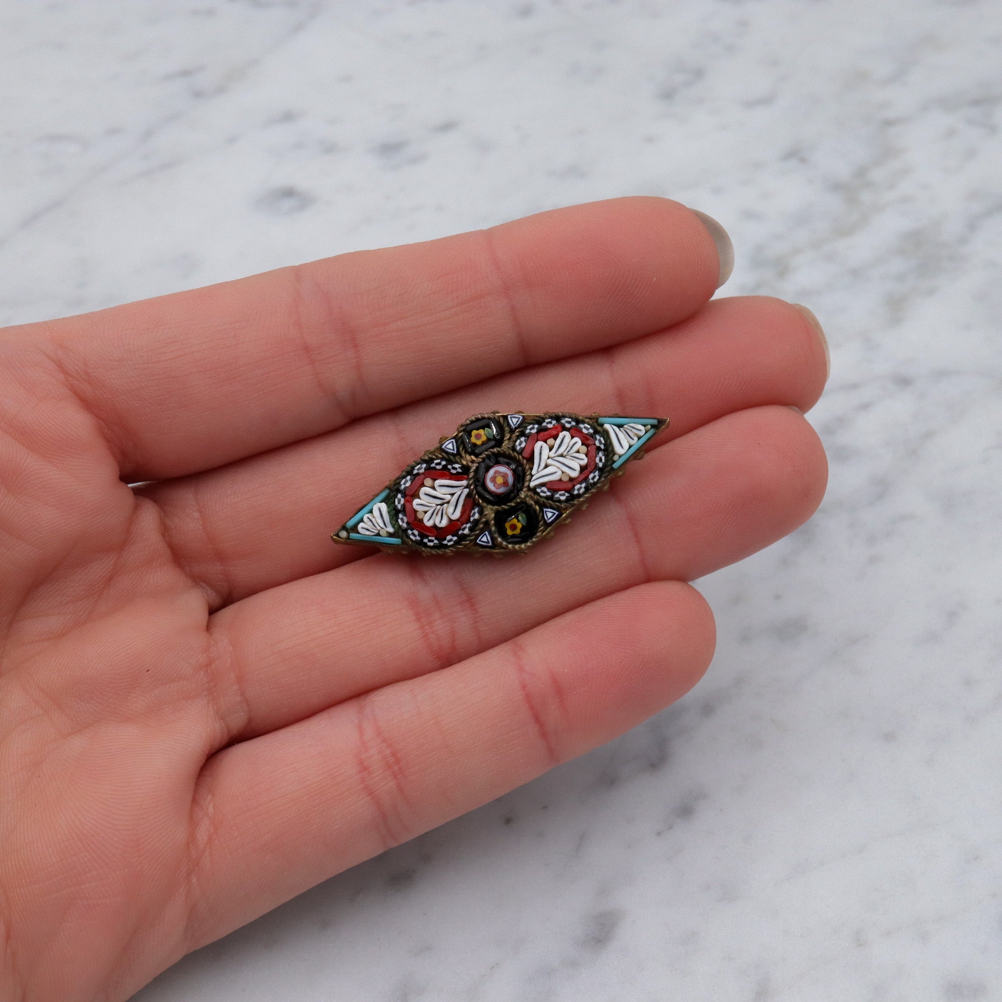 Antique Italian micro mosaic brooch