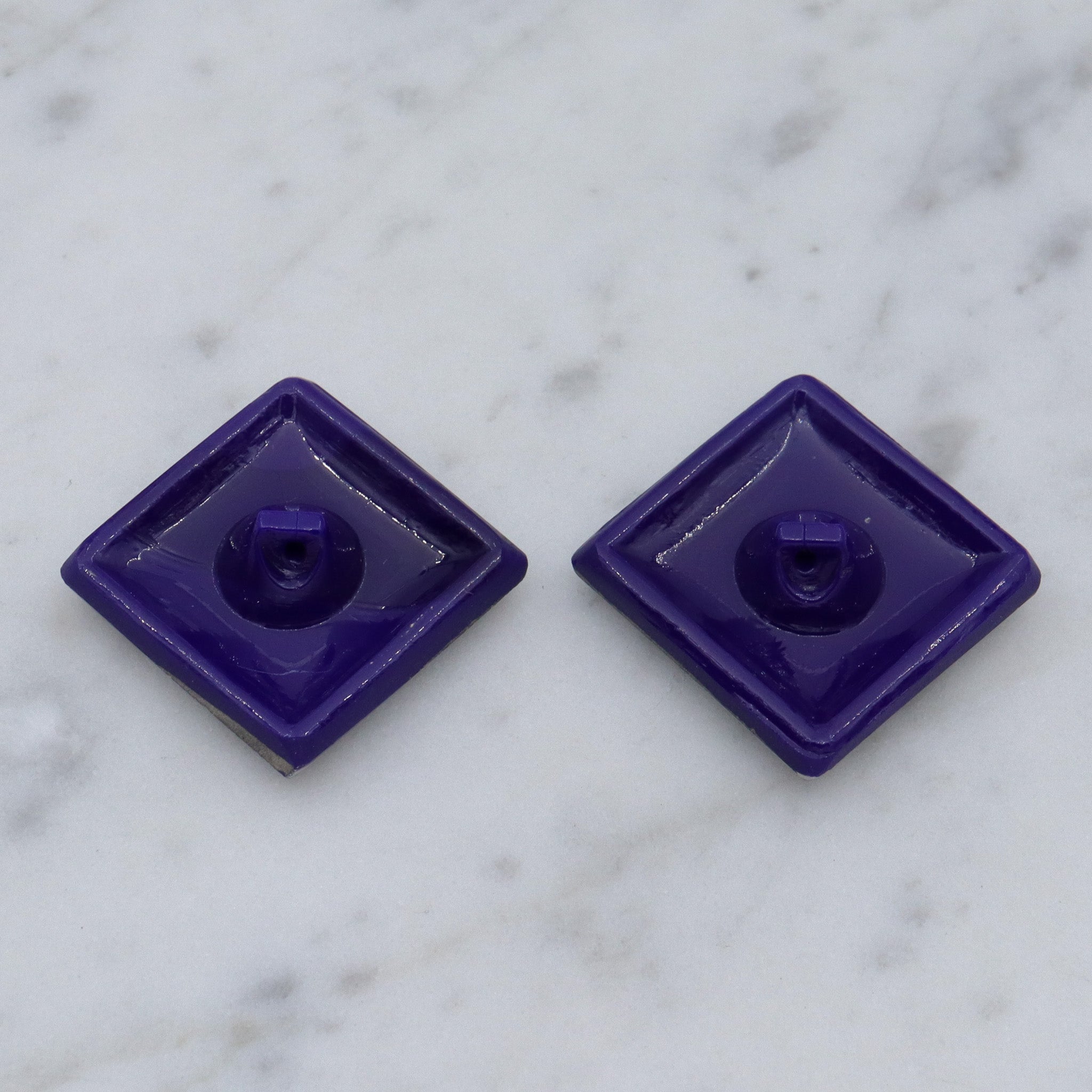 Antique pair of Art Deco cobalt blue glass & silver painted buttons