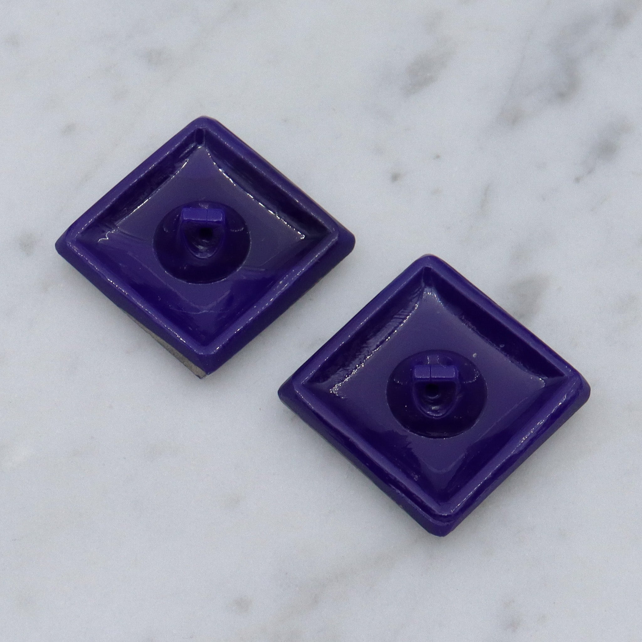 Antique pair of Art Deco cobalt blue glass & silver painted buttons